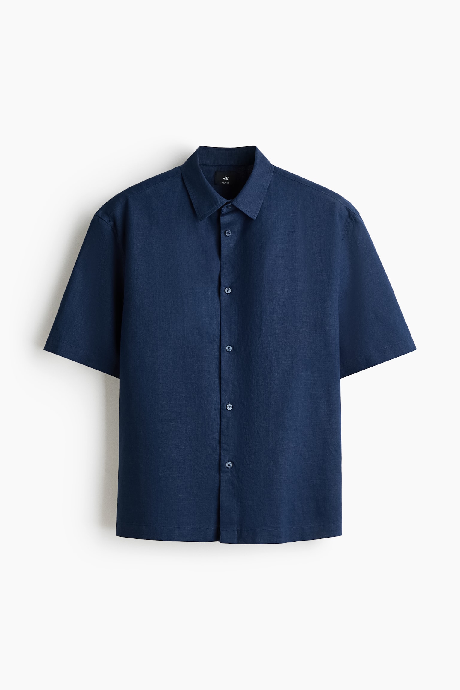 Relaxed-Fit Short-Sleeved Linen-Blend Shirt - Dark blue/Blue/striped/Light beige - 1
