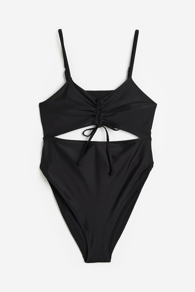 H&M+ High leg drawstring-detail swimsuit - Black/Purple/Glittery - 2