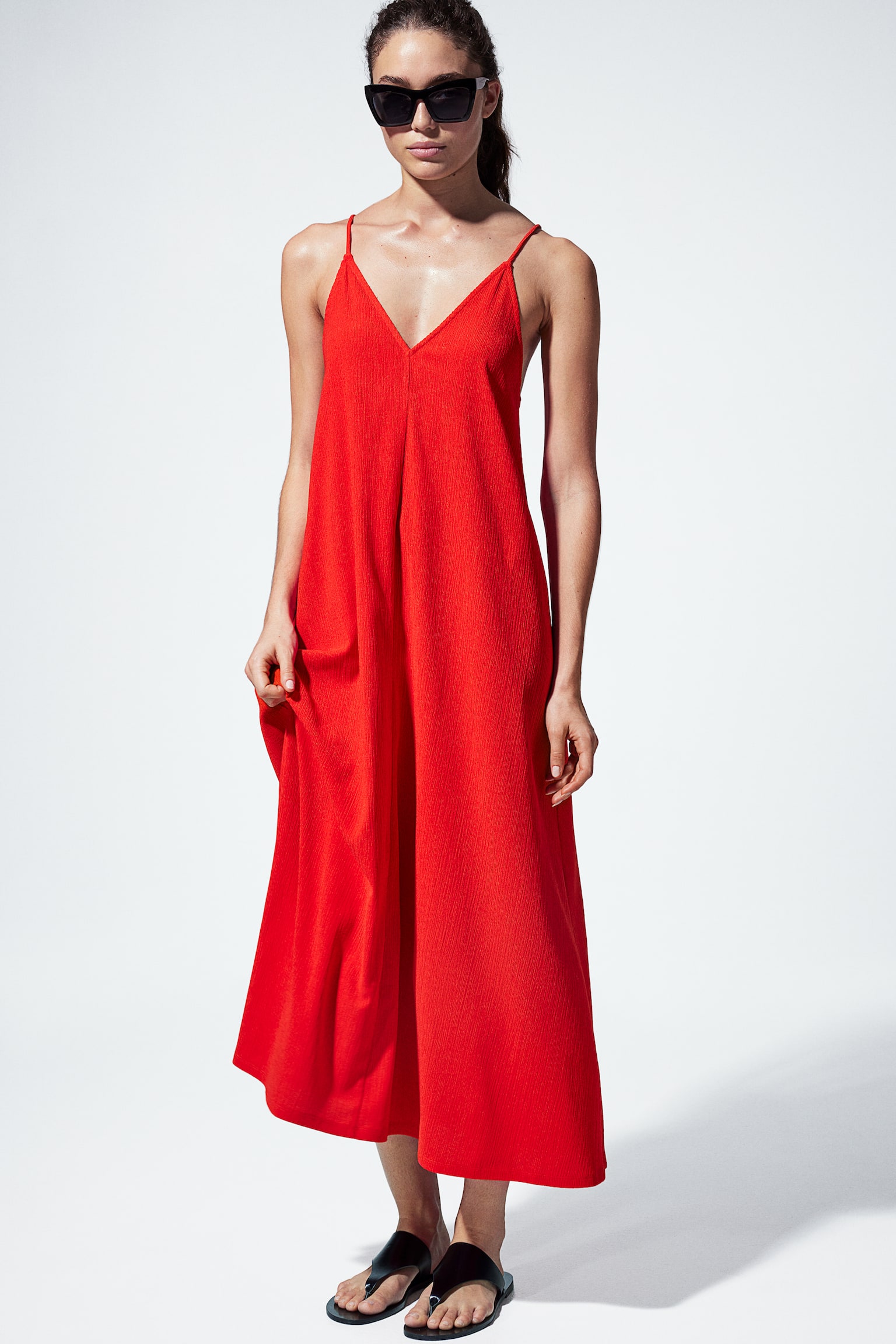 Textured Jersey Maxi Dress - Bright red/Black/Pattern - 1