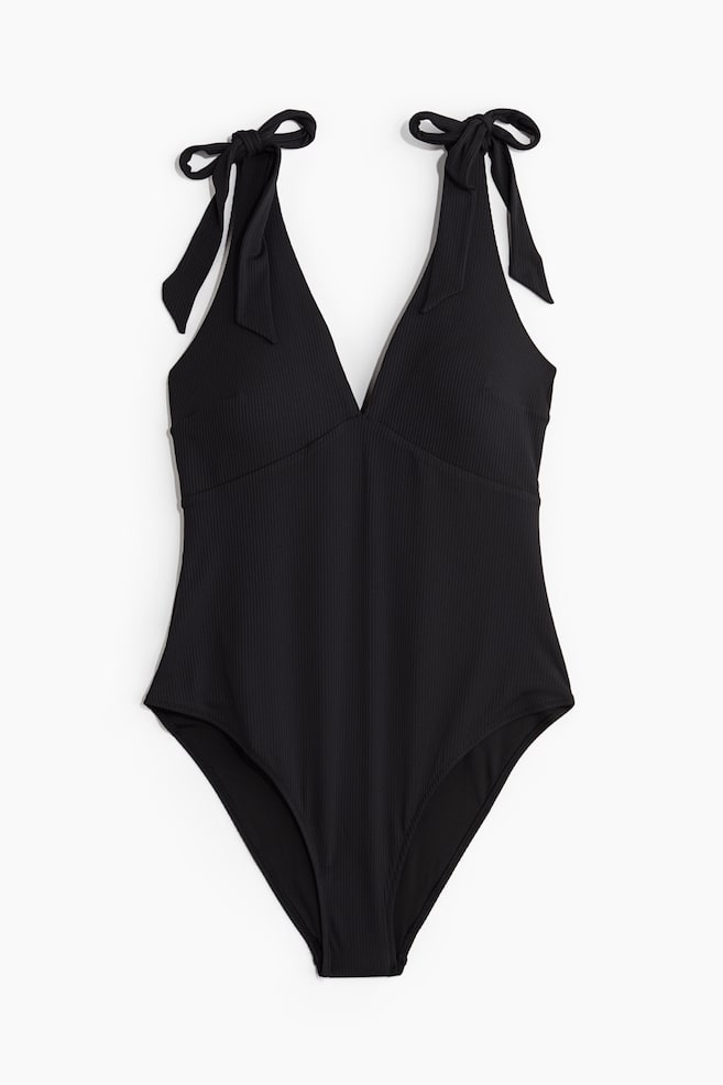 Padded-cup High Leg swimsuit - Black - 1