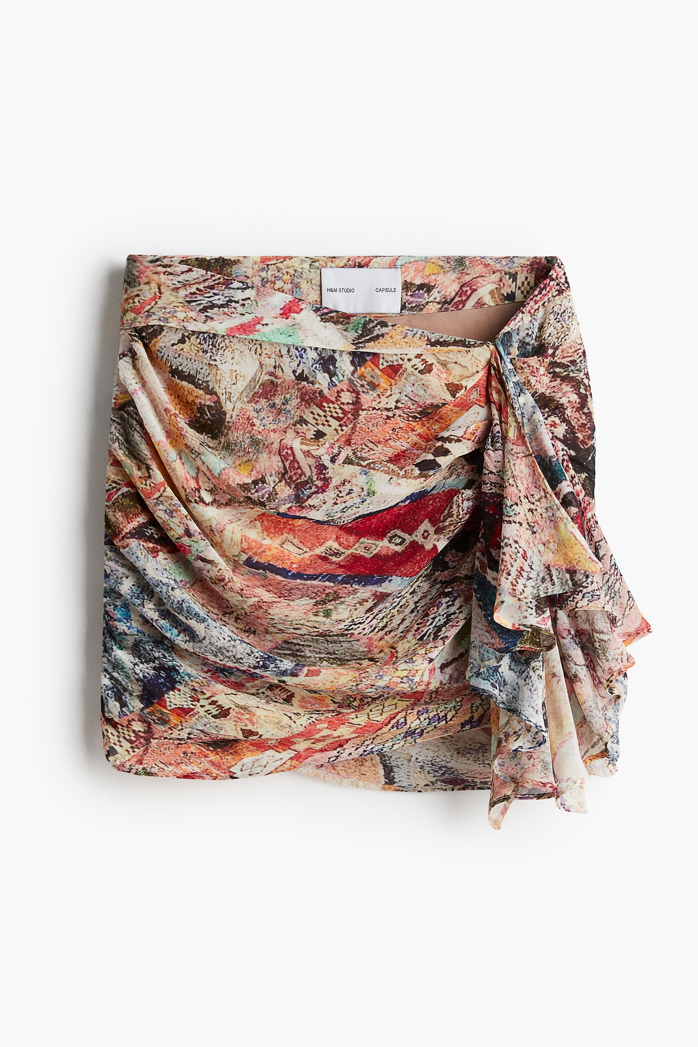 Drapeli Mini Etek - Bej/Desenli