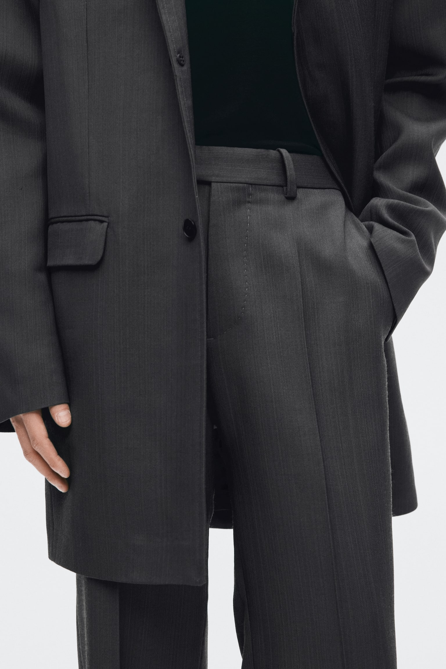 Мужские брюки H&M Regular-Fit Tailored Wool-Blend, цвет: Тёмный серый — фото 3