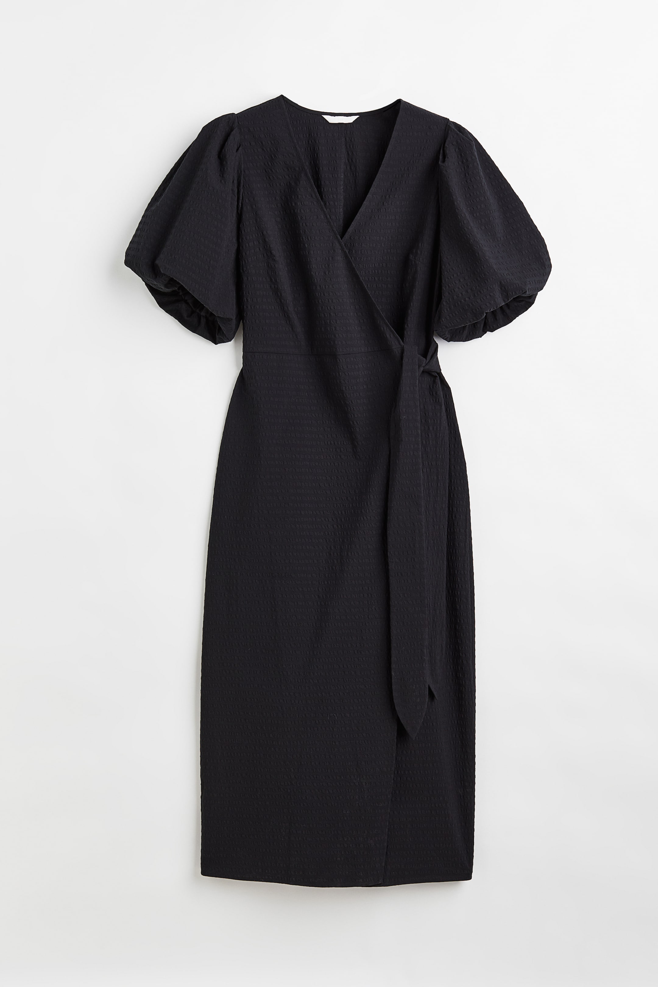 Puff Sleeved Wrap Dress Black Ladies Handm Us