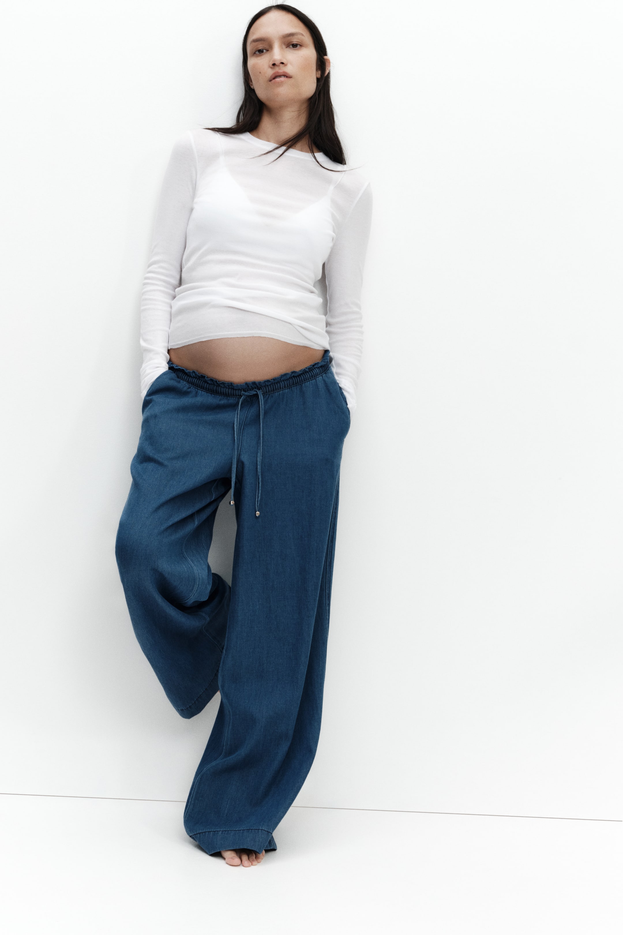 MAMA Wide-Leg Paper-Bag Pants