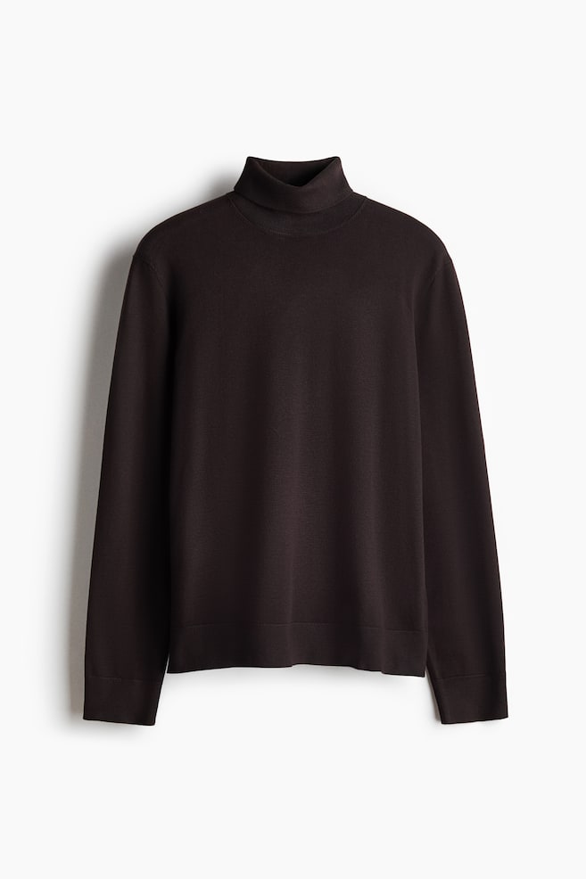 Regular Fit Fine-knit polo-neck jumper - Dark brown/Black/Cream/Navy blue - 1