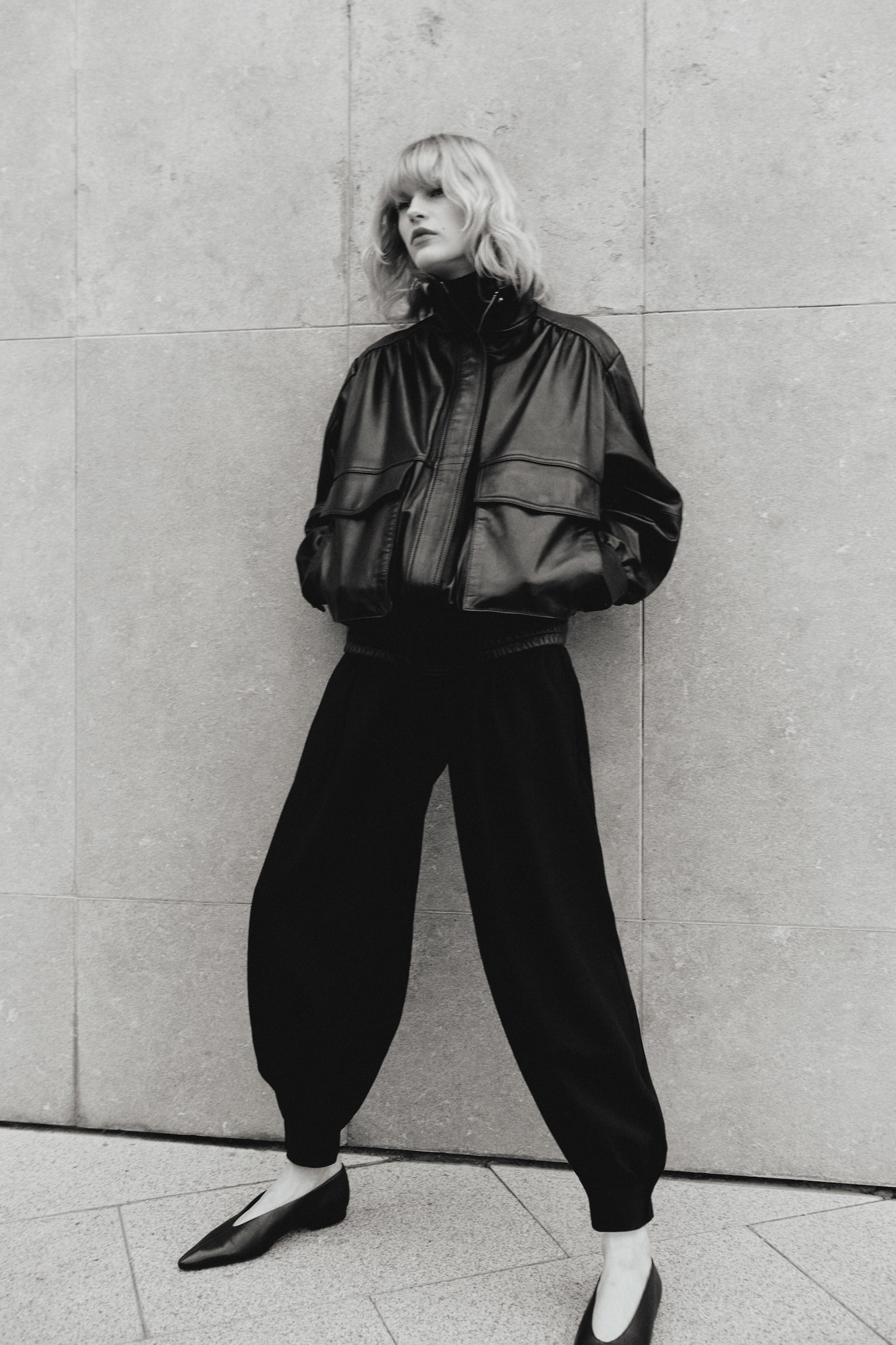 Pleated balloon trousers - Black/Grey marl - 1