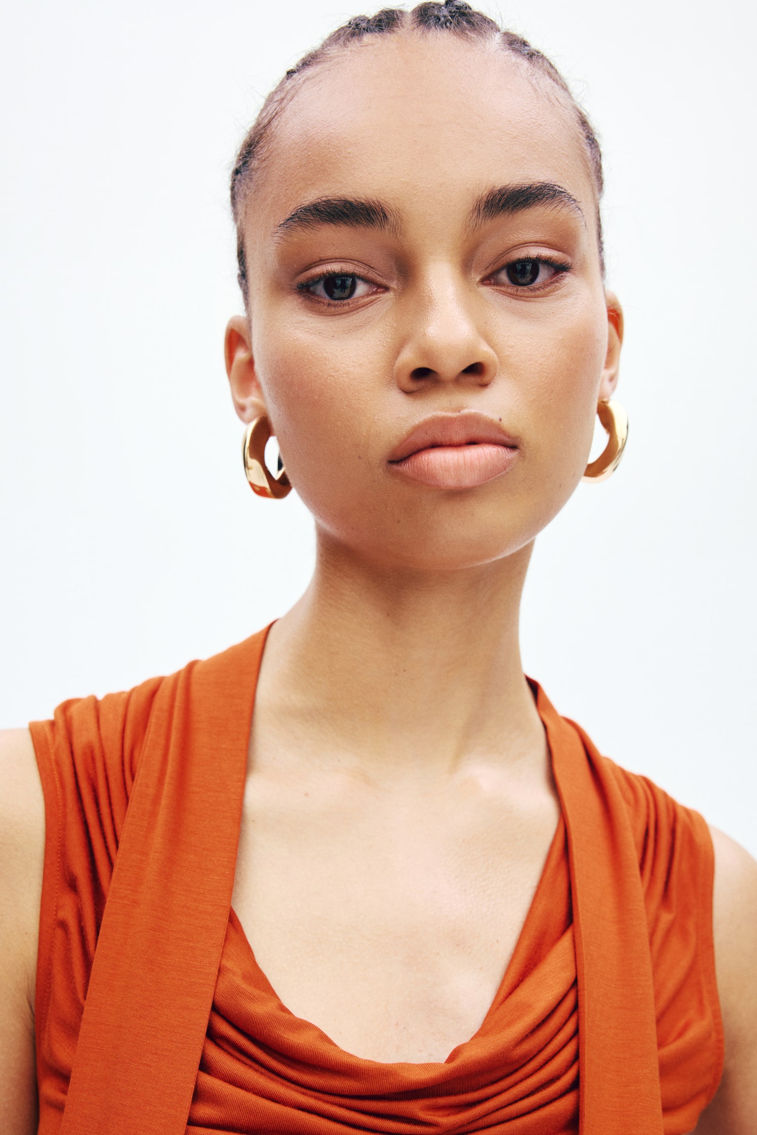 Scarf-collar top - Dark orange/Dark brown - 1