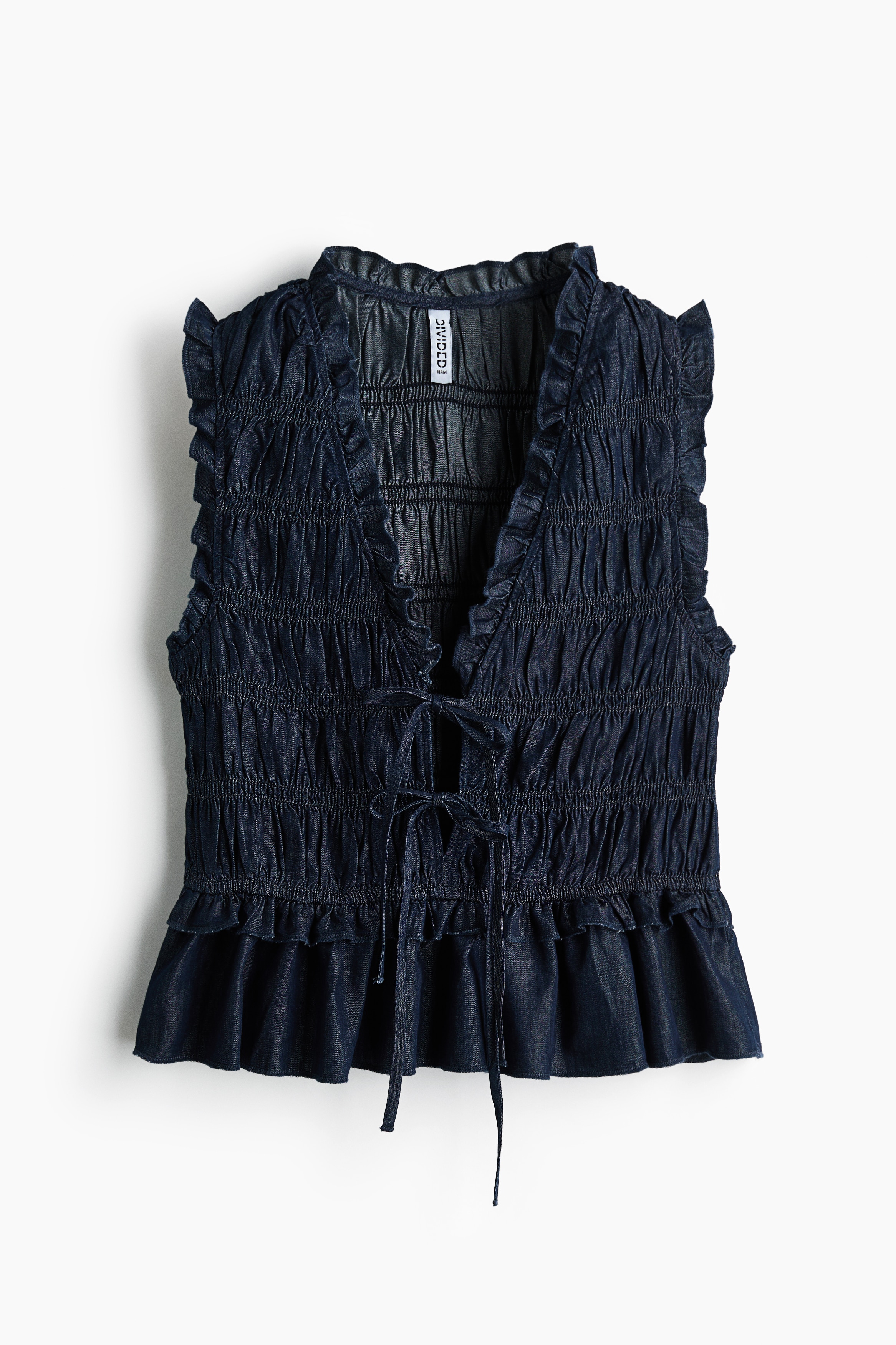 Top in denim con smock - Blu denim scuro