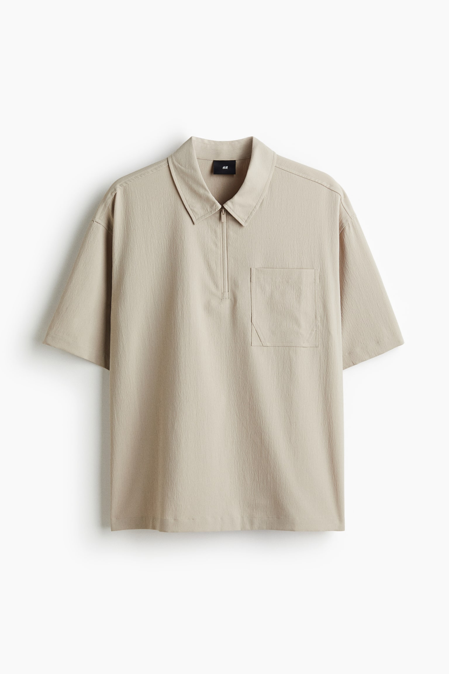 寬鬆剪裁褶縐拉鍊Polo衫 - 米色/Black/鼠尾草綠 - 1