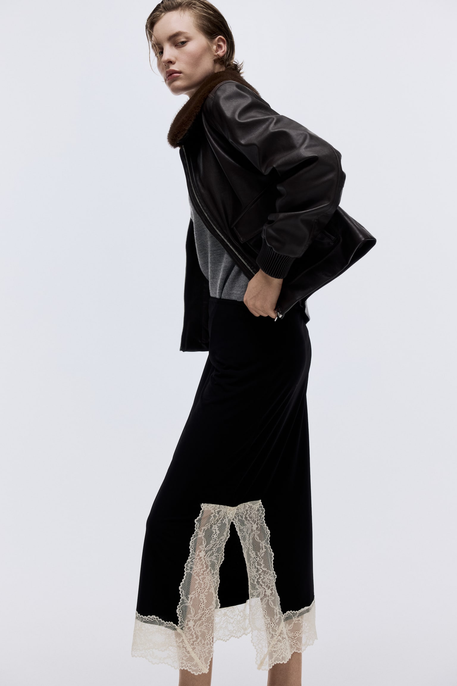 Lace-trimmed skirt - Black/Cream - 1