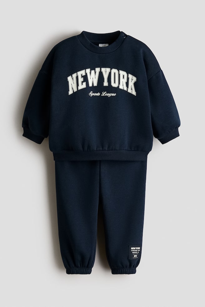 2-Piece Printed Sweatshirt and Joggers Set - Navy blue/New York/White/dinosaurs/Beige/animals/Dark gray/Always Funday/Light gray/Oxford/Light green/vehicles/Cream/vehicles/Dusty blue/striped - 1