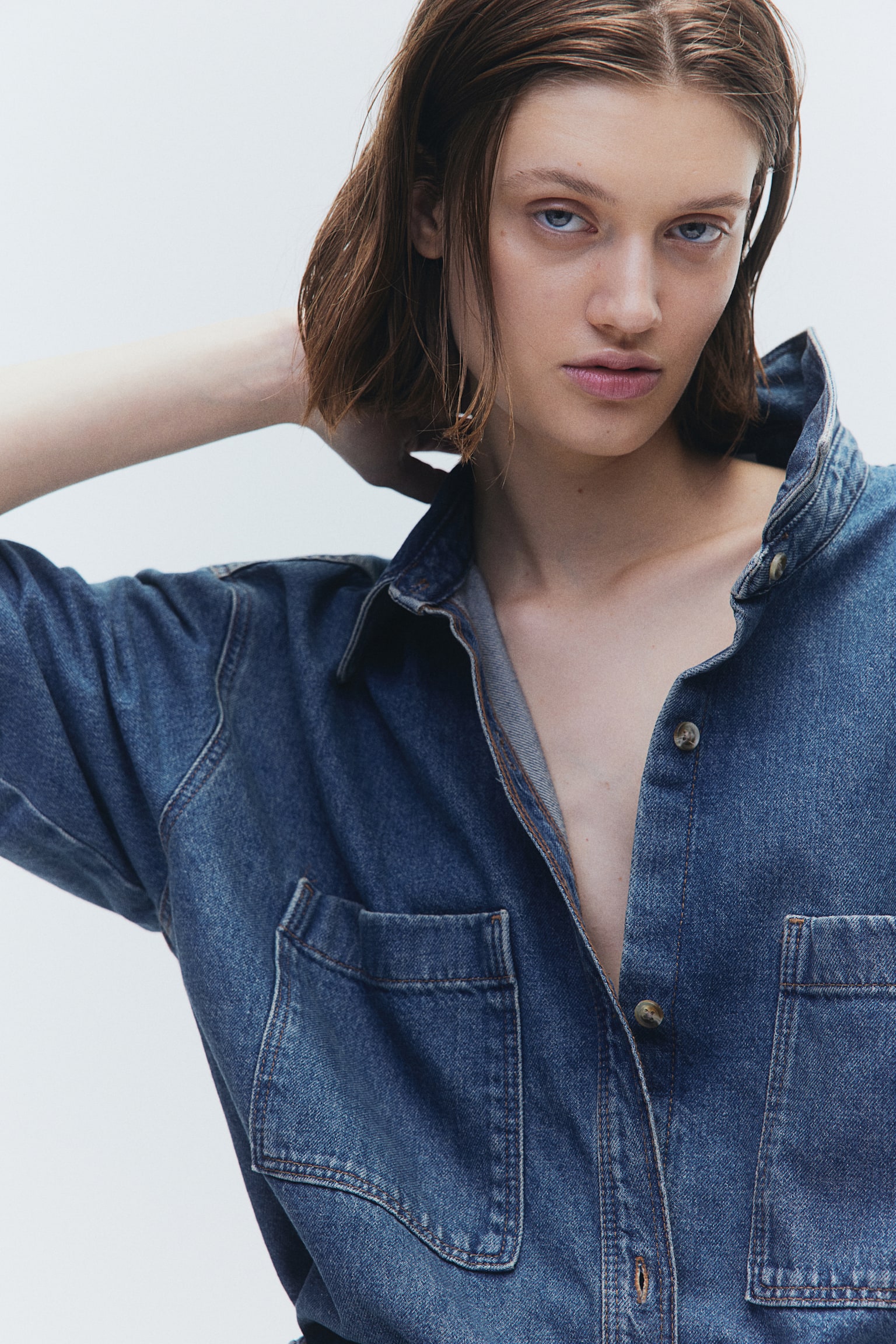 Oversized Denim Shirt - Denim blue/Dark greige/Dark grey - 6