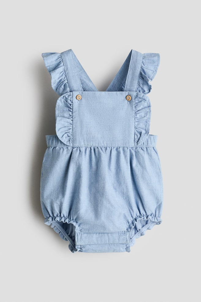 Cotton Overall Shorts - Light blue/White/floral - 1