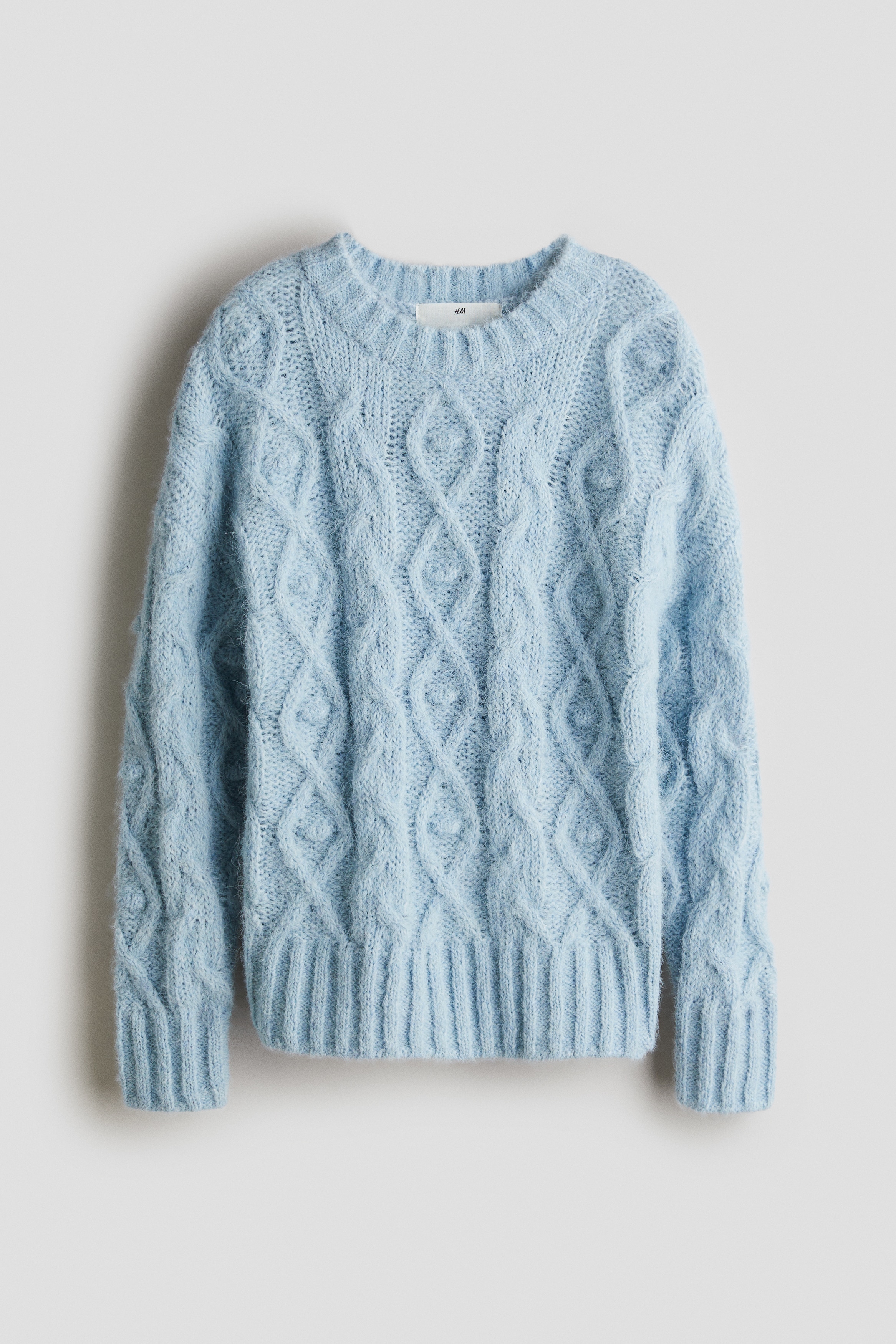 Loose-Fit Cable-Knit Sweater - Light turquoise/Light beige