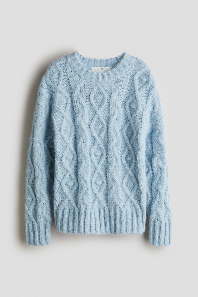 Loose-Fit Cable-Knit Sweater - Light turquoise/Light beige - 1