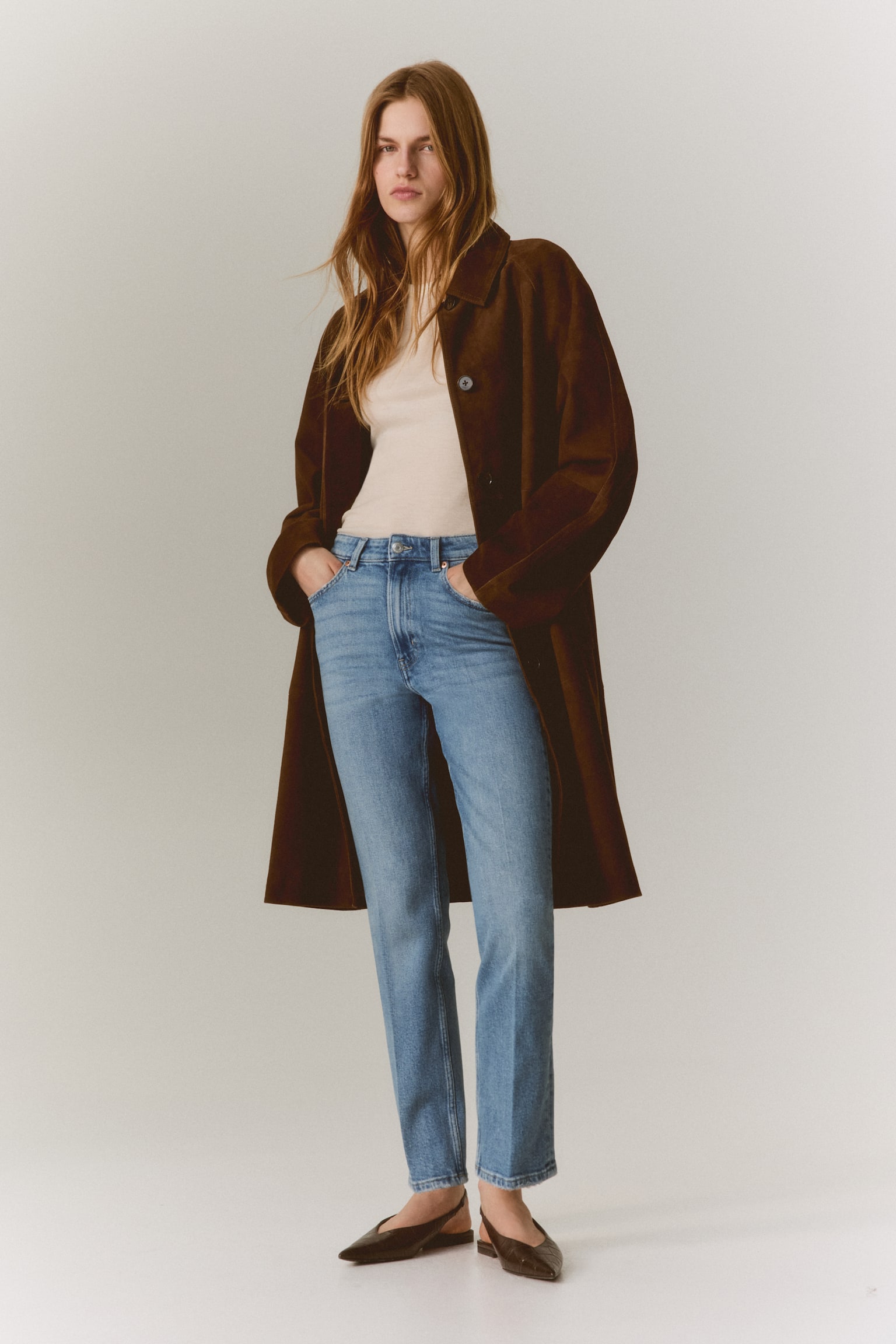 Slim Straight High Ankle Jeans - Ljus denimblå/Denimblå/Vit - 7