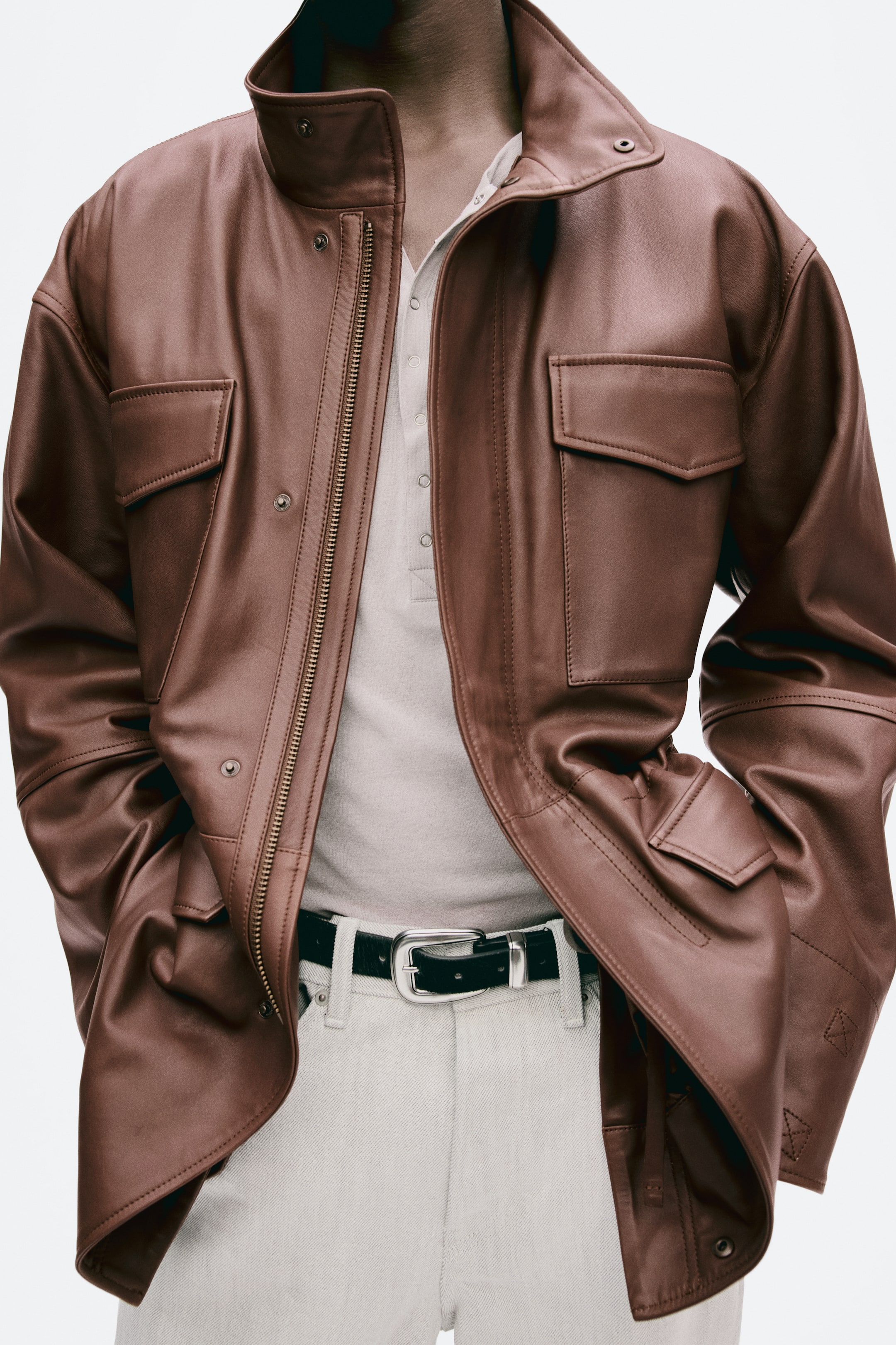 Мужские куртки H&M Leather Cargo Jacket — фото 3