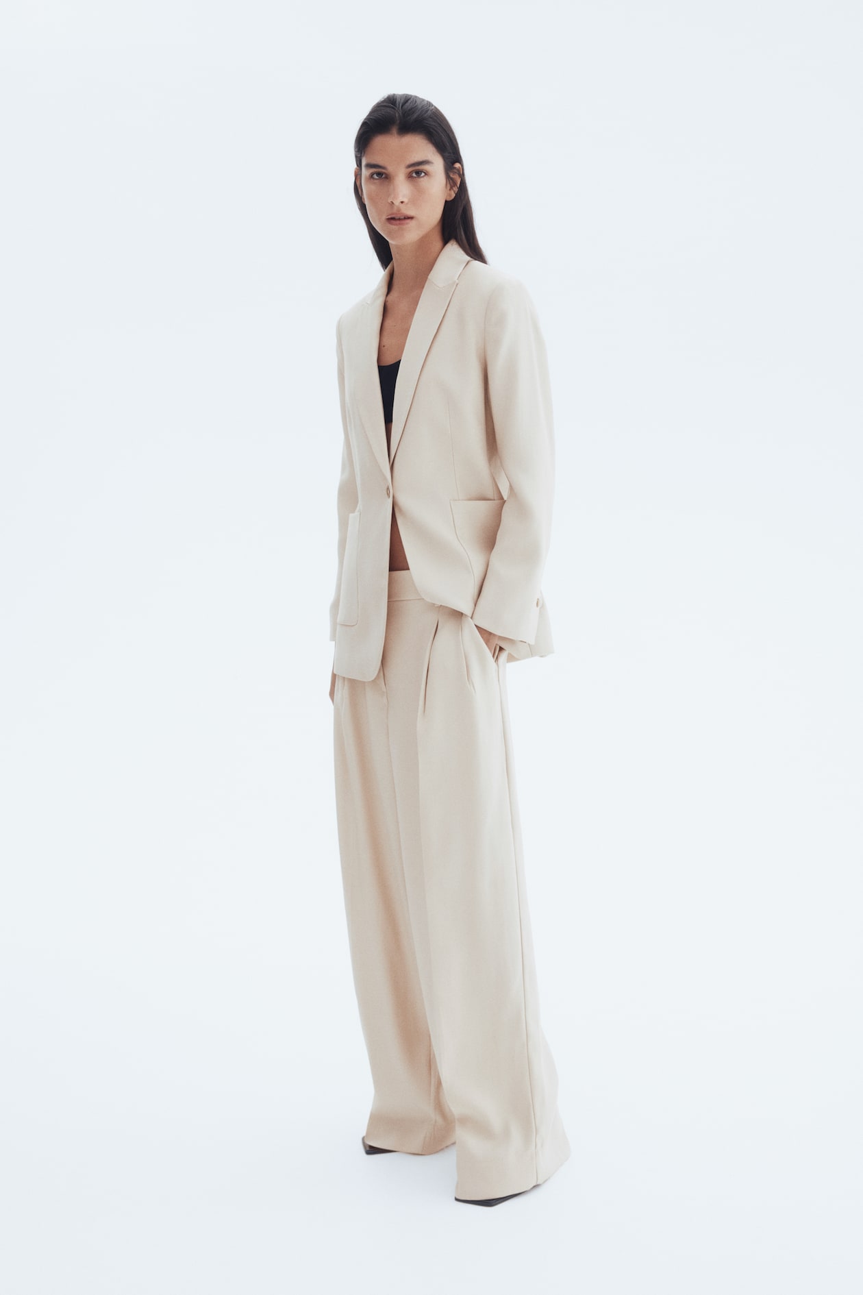 Wide tailored trousers - Light beige - Ladies | H&M GB