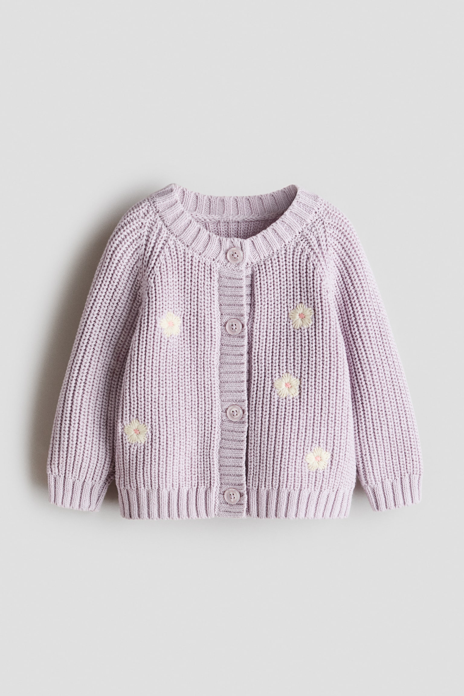 Embroidery-detail cotton cardigan - Light purple/Flowers
