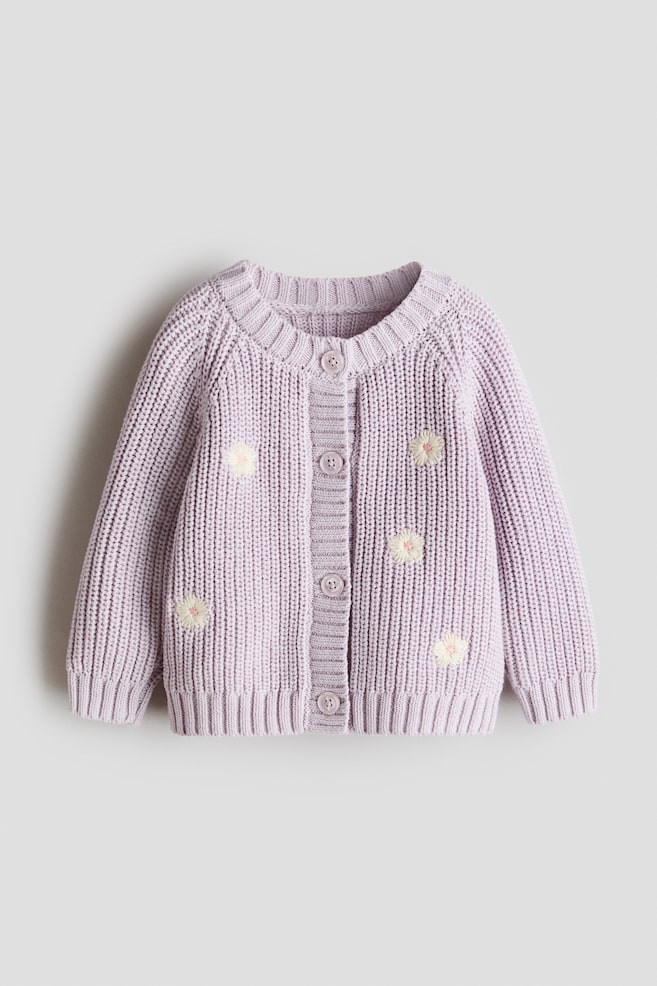 Embroidery-detail cotton cardigan - Light purple/Flowers - 1