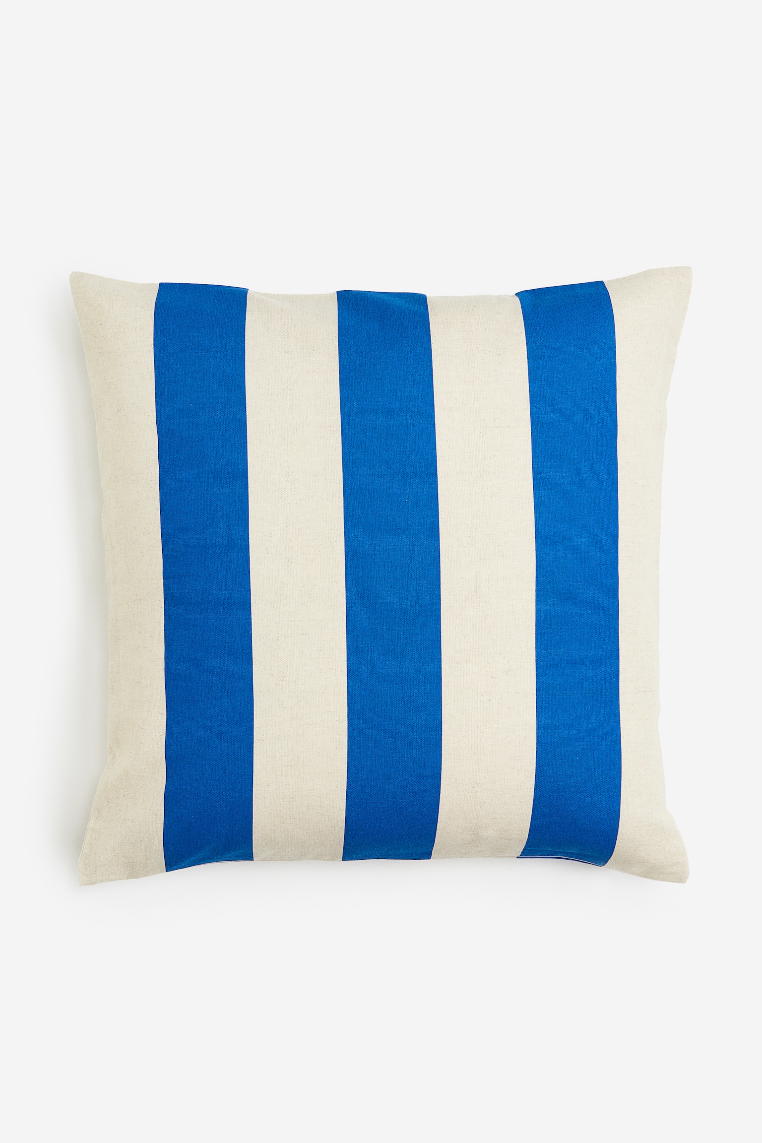 Striped linen-blend cushion cover - Bright blue/White - 1