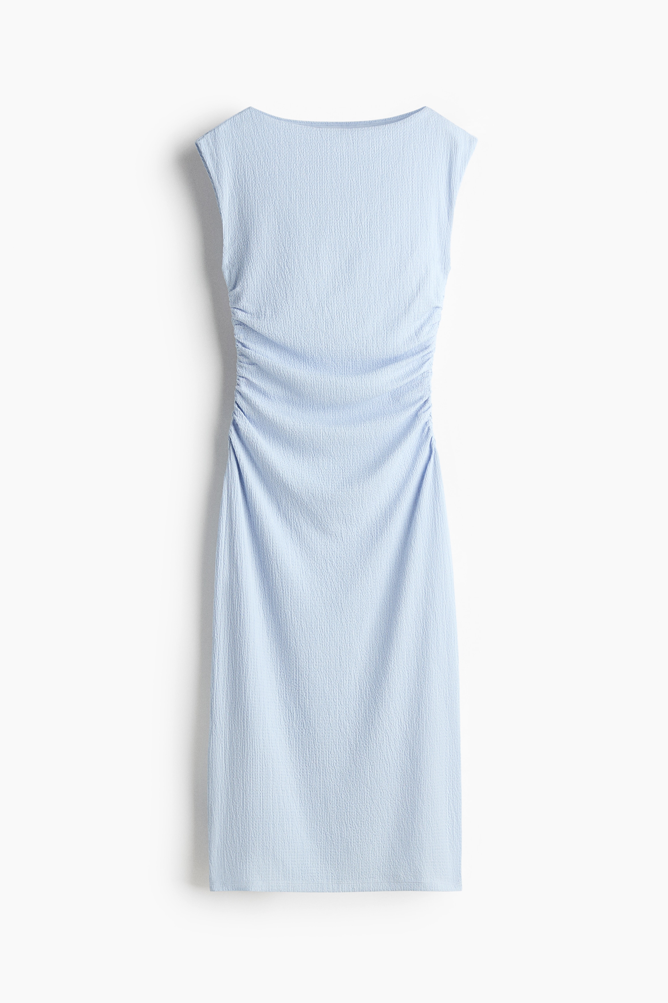 Cap-Sleeved Crinkled Dress - Light blue/Rust brown