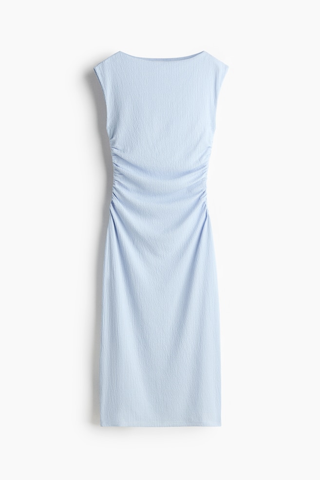 Cap-Sleeved Crinkled Dress - Light blue/Rust brown - 1