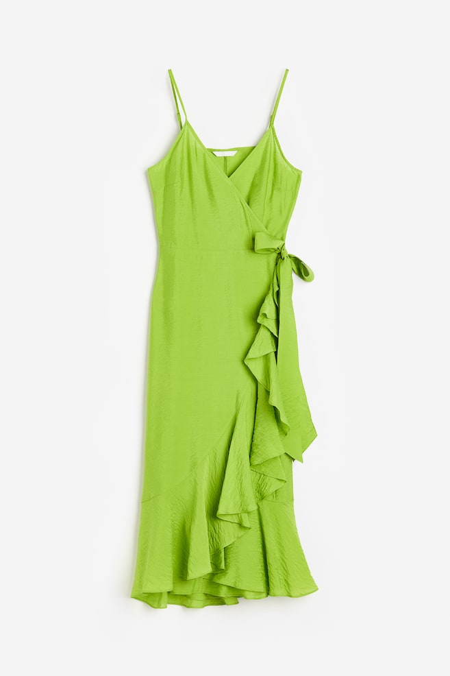 Flounce-trimmed wrap dress - Green/Lilac - 2