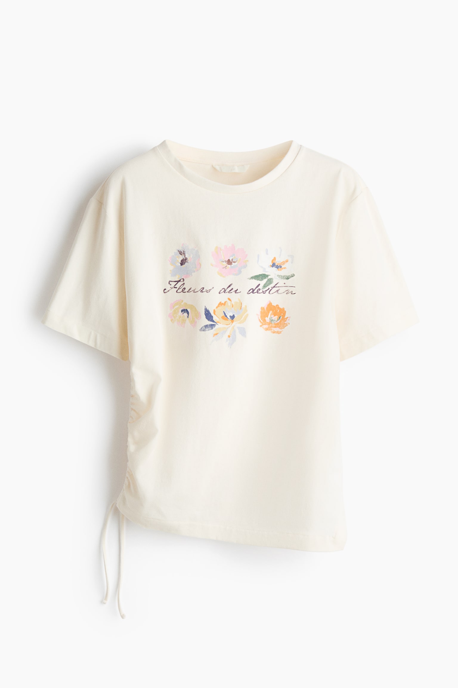 Drawstring-detail T-shirt - Cream/Flowers/Light grey/Kismet/Black/Flowers - 1