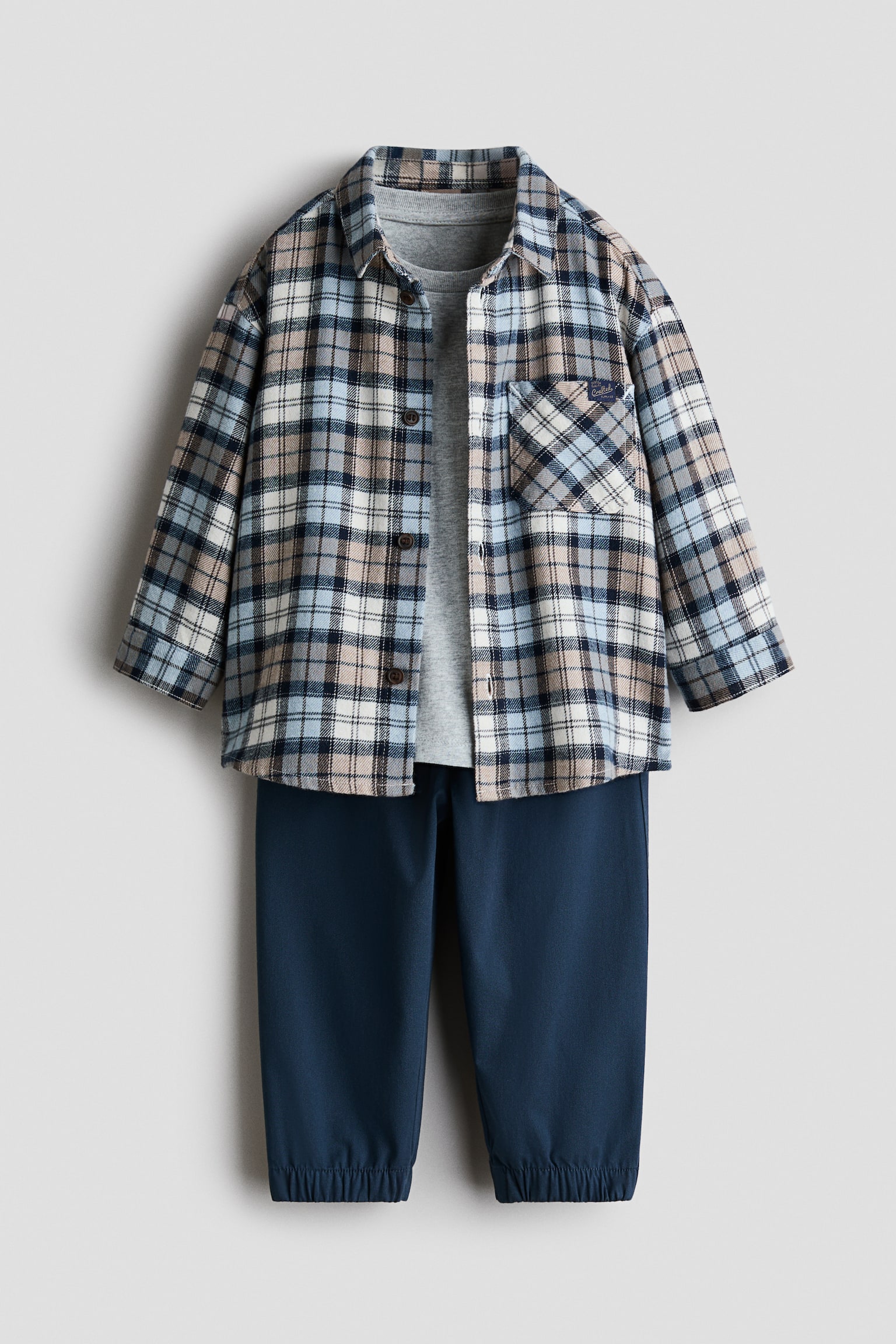 3-piece cotton set - Dark blue/Checked/Navy blue/Green checked
