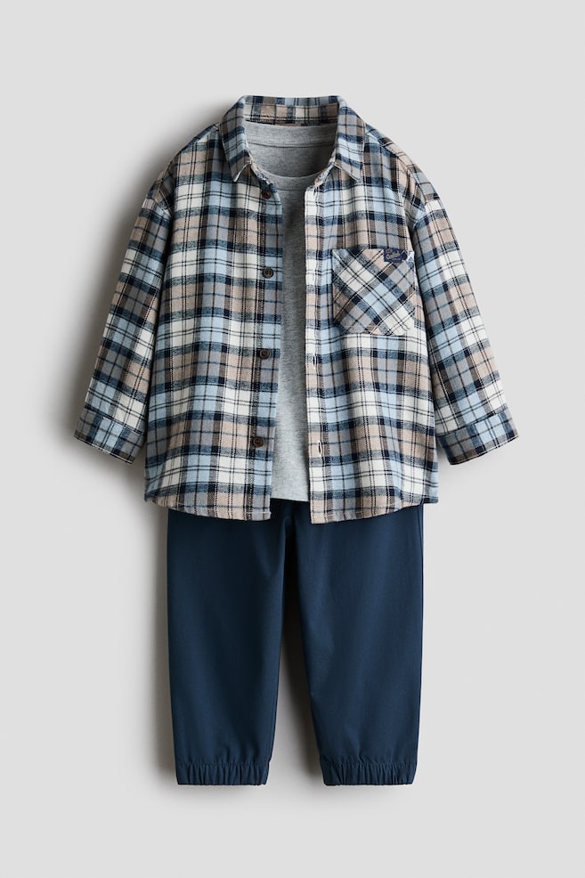 3-Piece Cotton Set - Dark blue/plaid/Navy blue/green plaid - 1