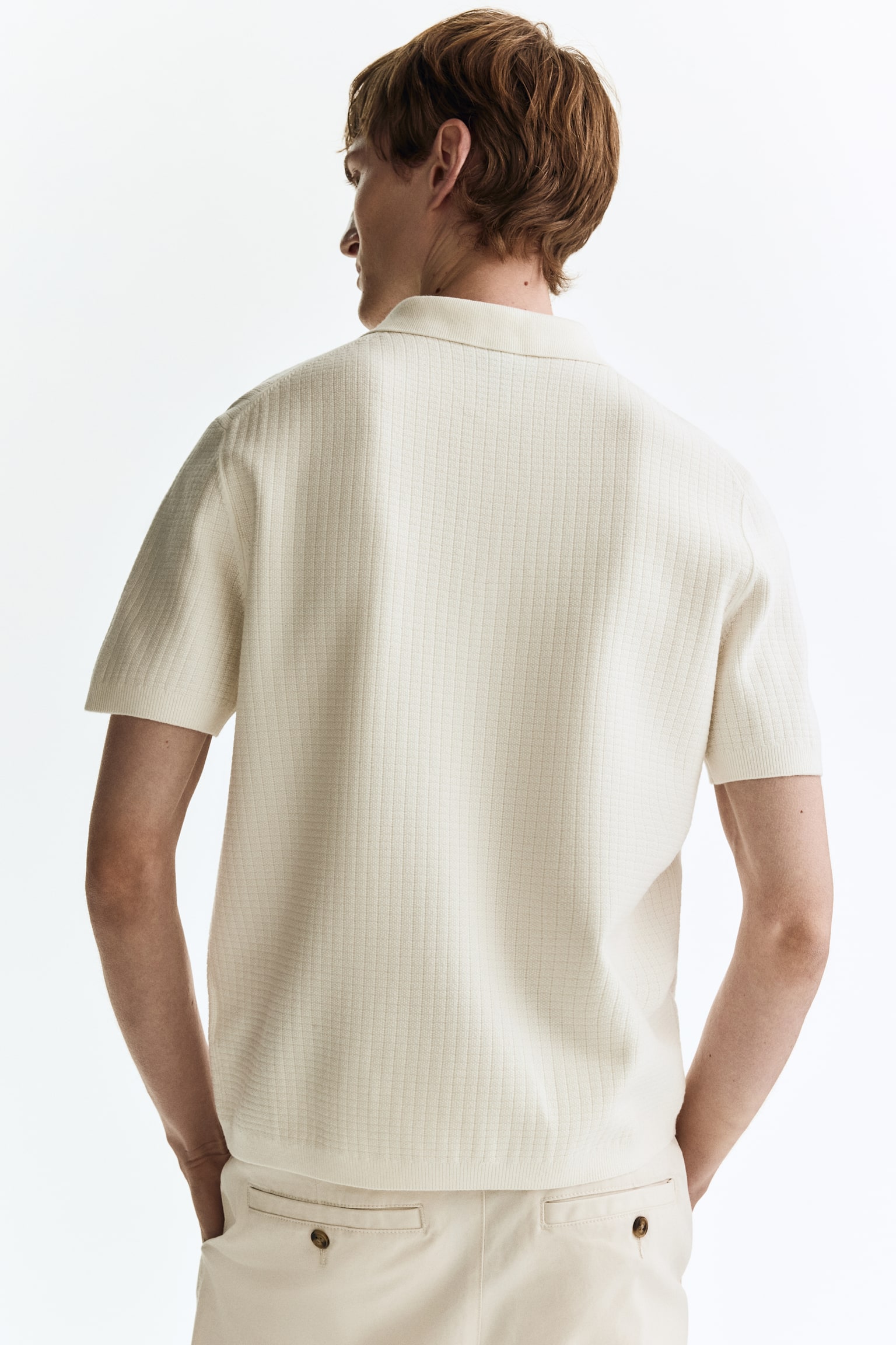Regular Fit Textured-knit polo shirt - White/Navy blue/Light yellow/Grey/Navy blue - 6