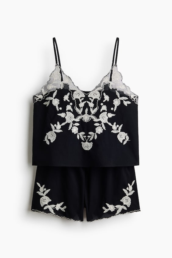 Женская хлопковая пижама H&M с вышивкой