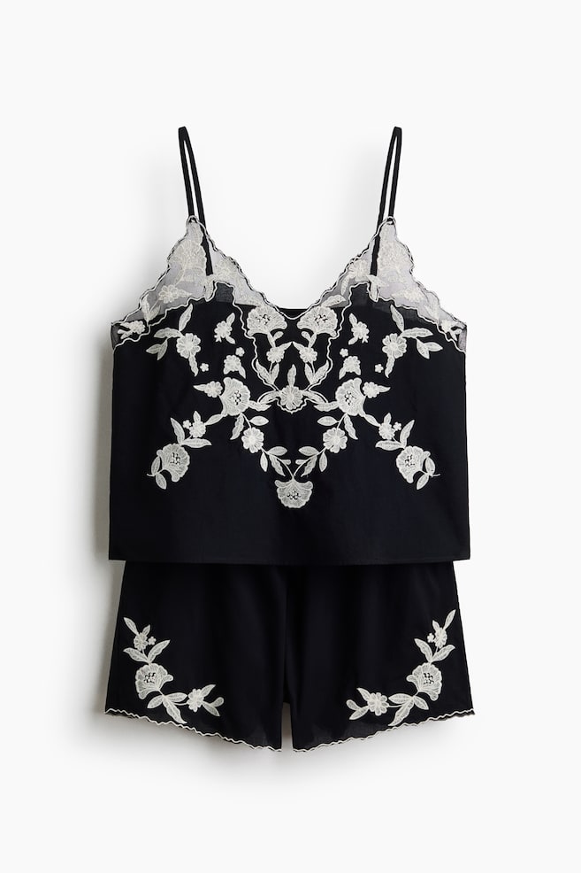 Katoenen pyjama met borduursel - Zwart - 1