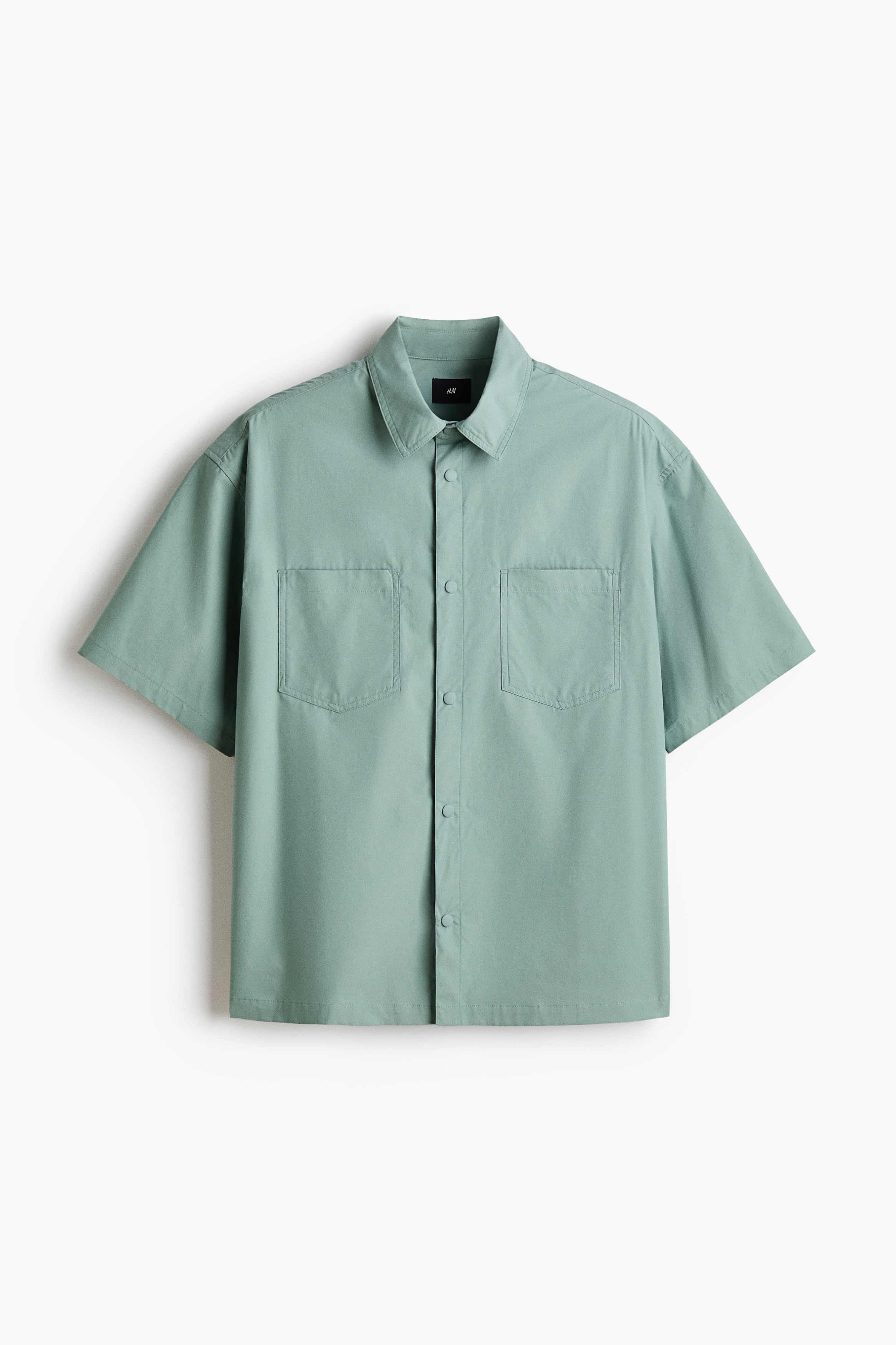 Loose Fit Short-sleeved cotton shirt - Dusty green/Cream/Black