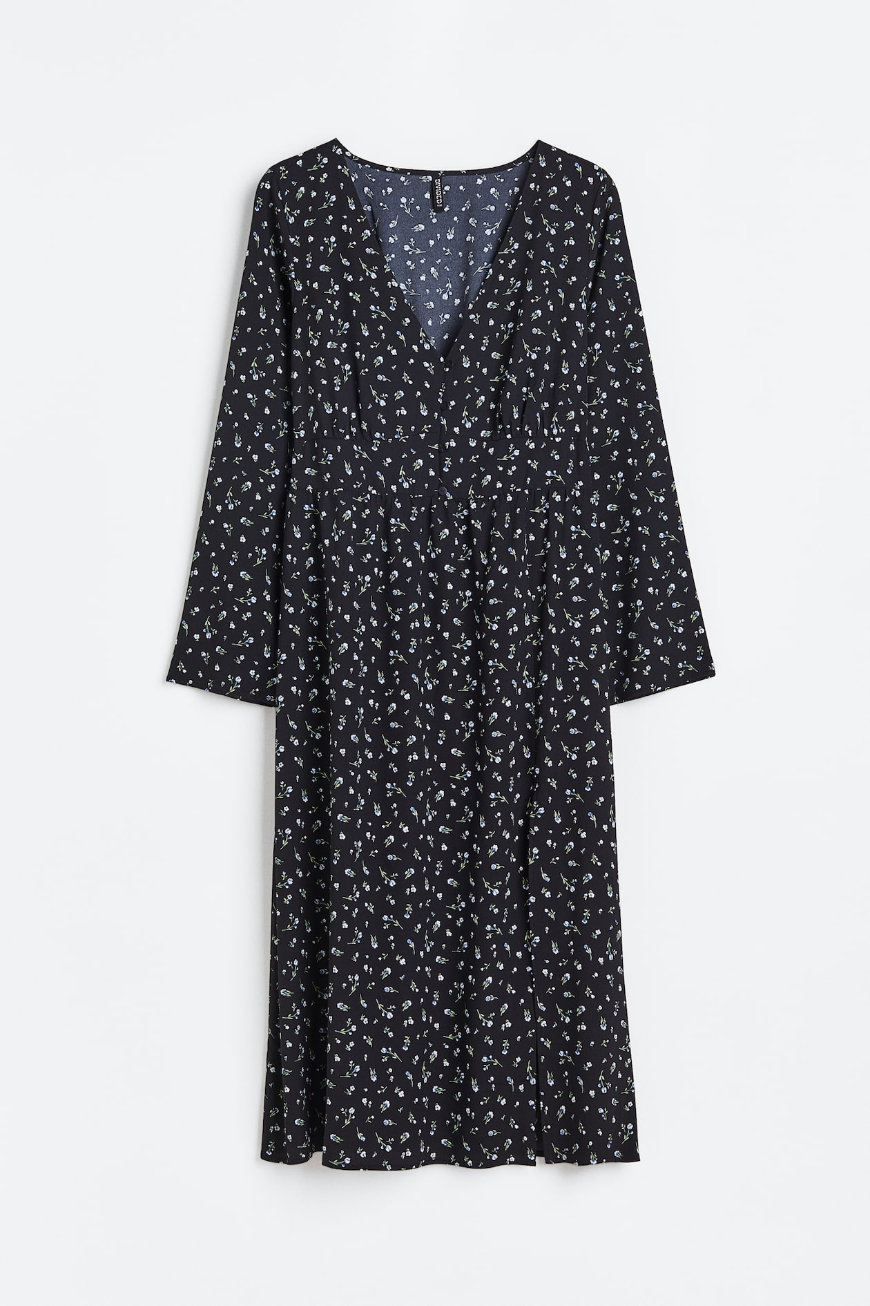 H&M+ Button-front Crêped Dress - V-neck - Long sleeve - Black/small ...