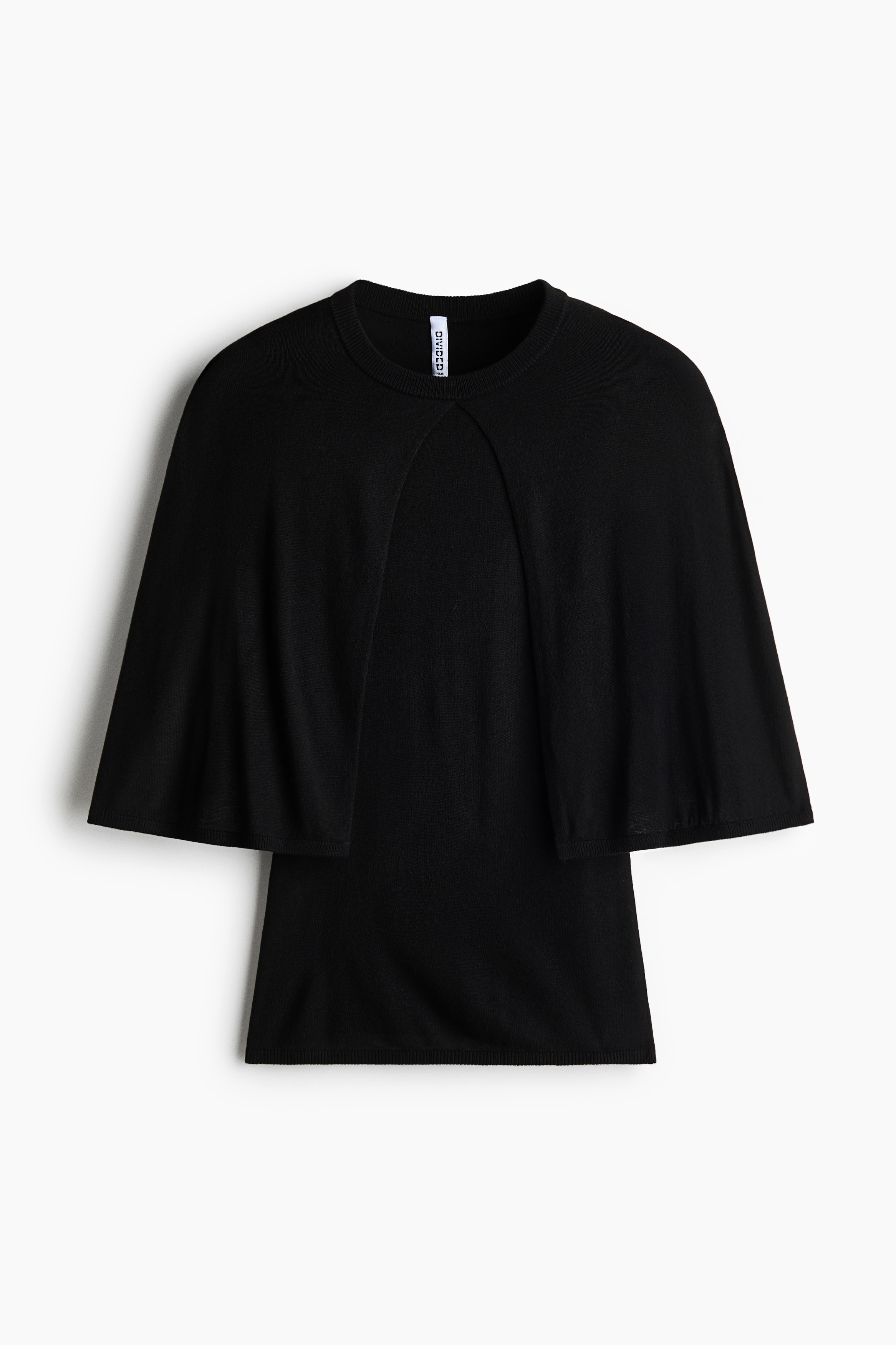 Cape-detail rib-knit top - Black