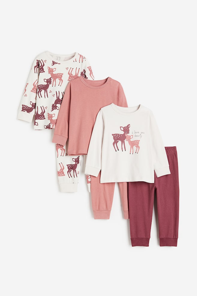 3-pack cotton pyjamas - Dark pink/Deer/White/Spaceships/Blue/Spaceships/Turquoise/Dinosaurs/dc/dc/dc - 1