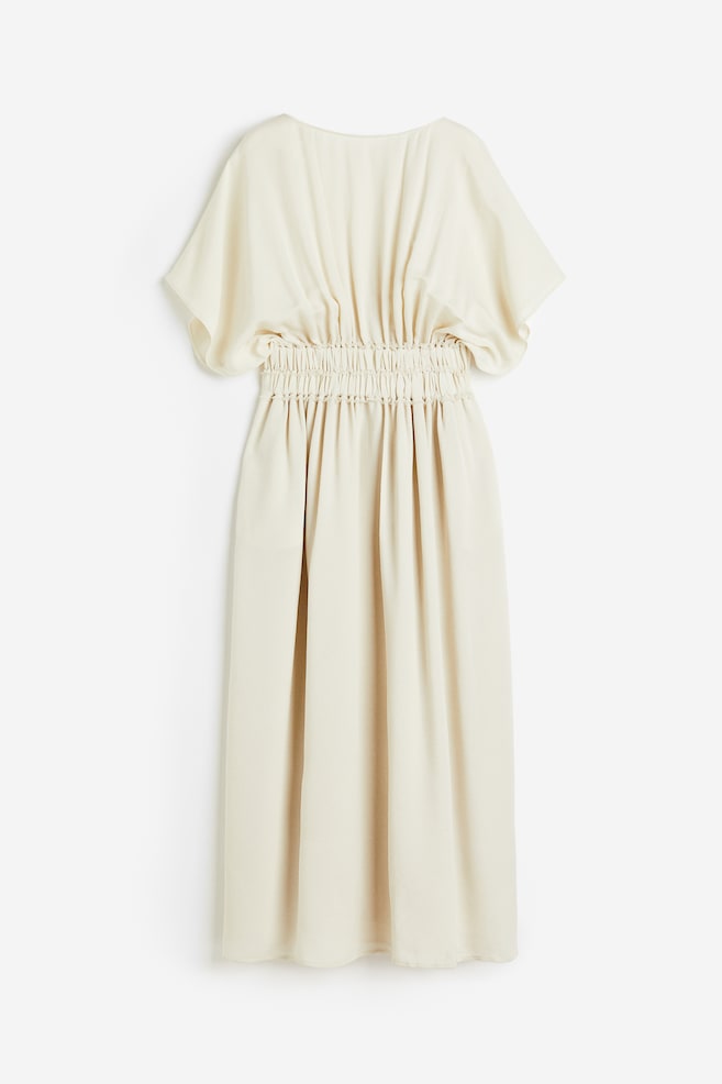 Silk-blend smock-waisted dress - Light beige/Black - 2