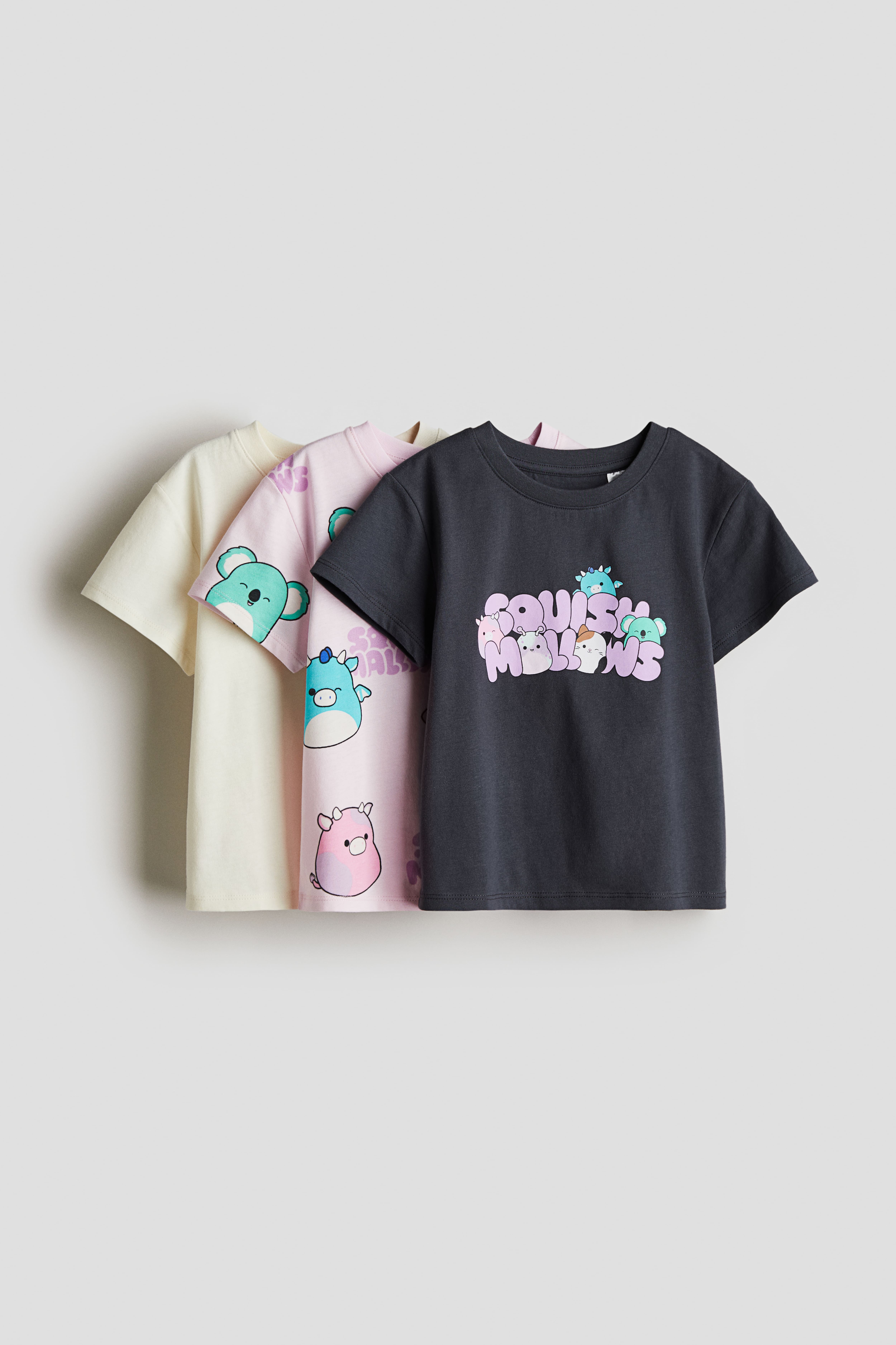 3-pack Printed Jersey Tops - Round Neck - Short sleeve - Dark  gray/Squishmallows - Kids | H&M US