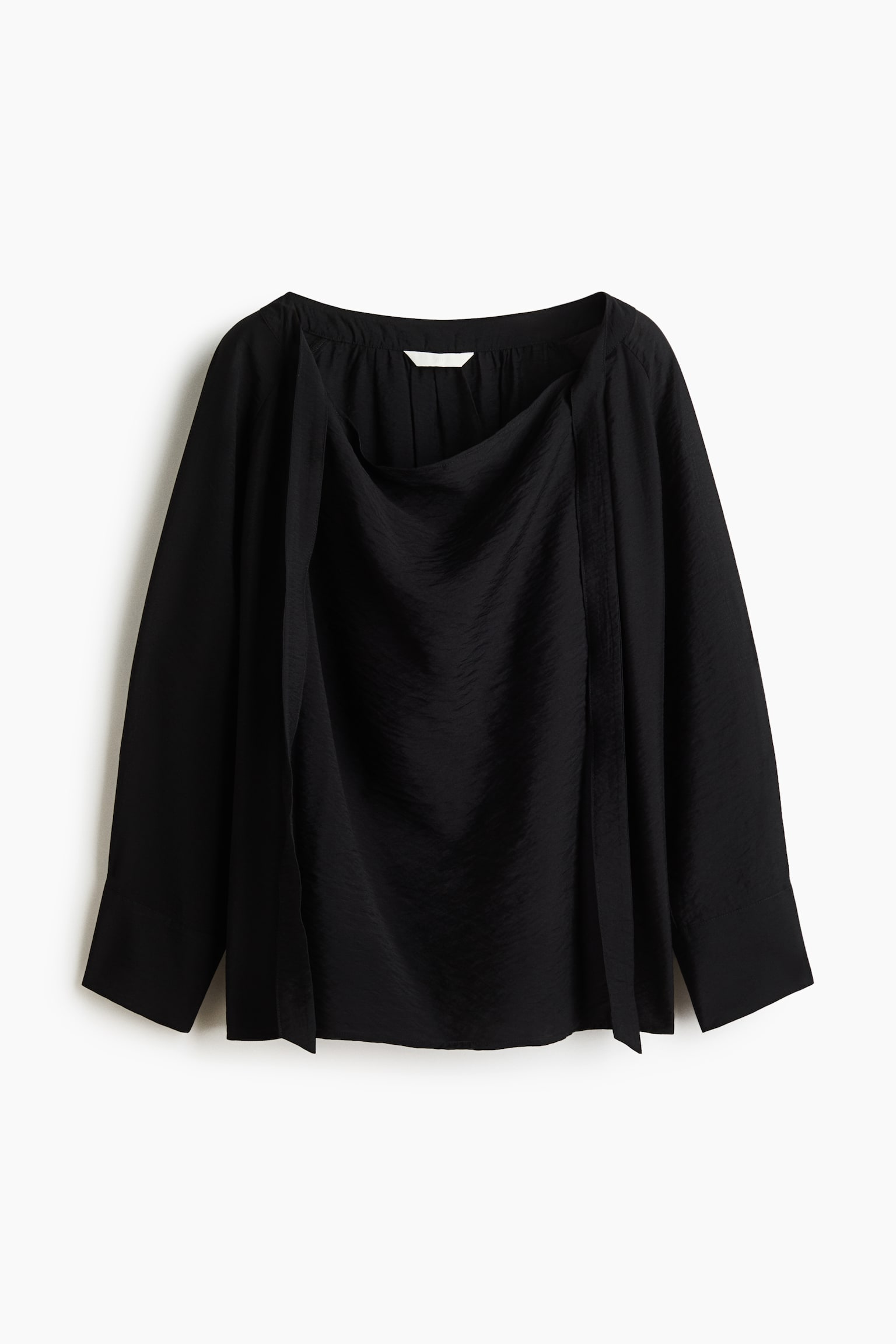 Tie-neck blouse - Black/Beige - 1