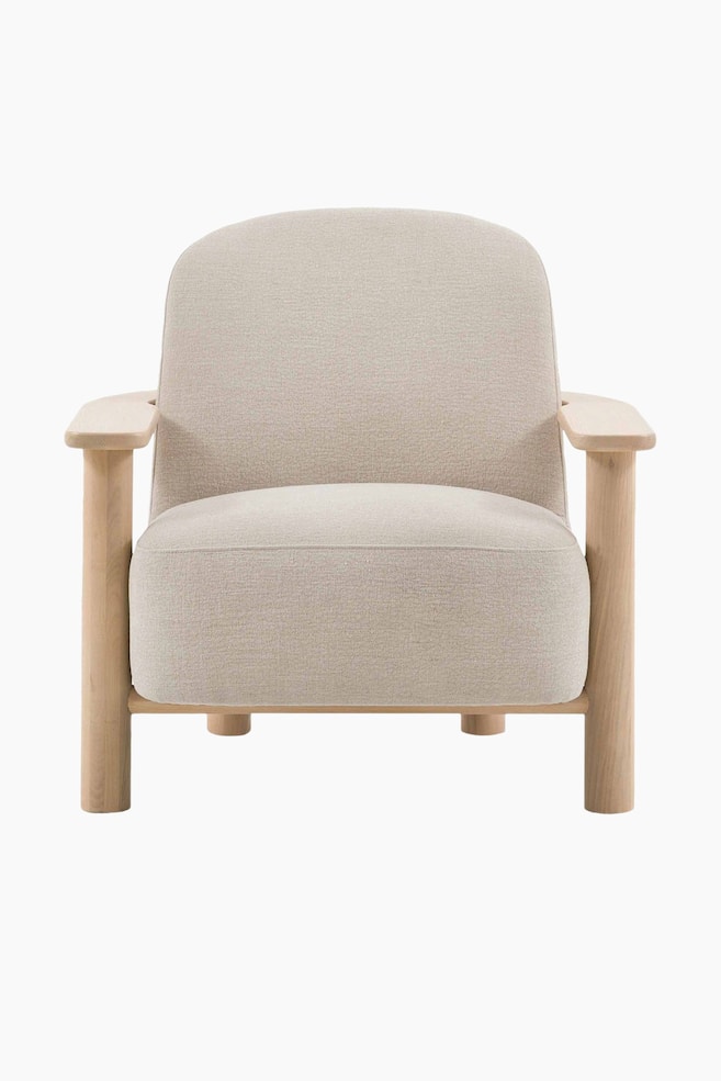 Upholstered Wooden Frame Armchair - Natural - 1