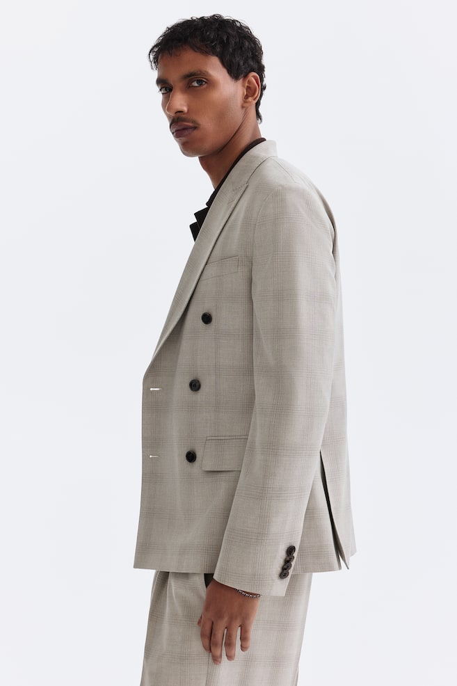 Regular Fit Double-breasted jacket-Beige/Checked - 5