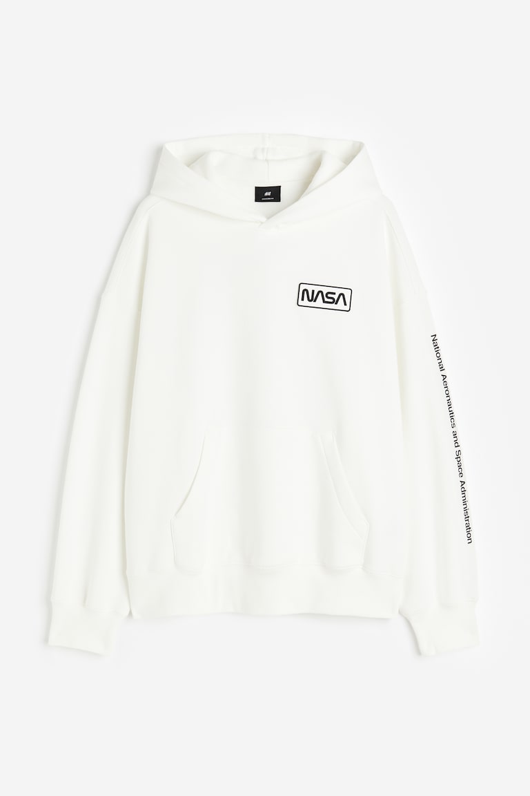 Oversized Fit Printed Hoodie White/NASA Men H&M US
