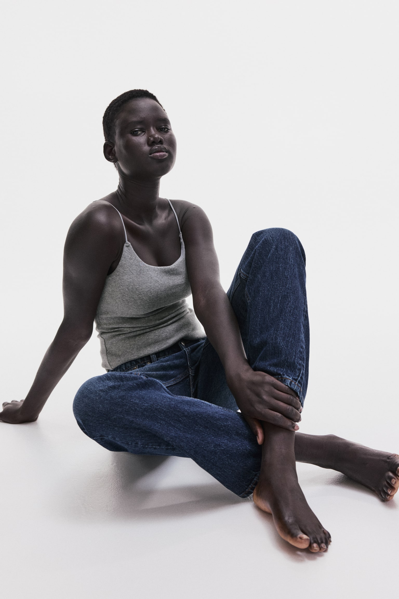 インテグラルブラ コットンキャミトップス - グレーメランジ/ホワイト/ブラック - 4