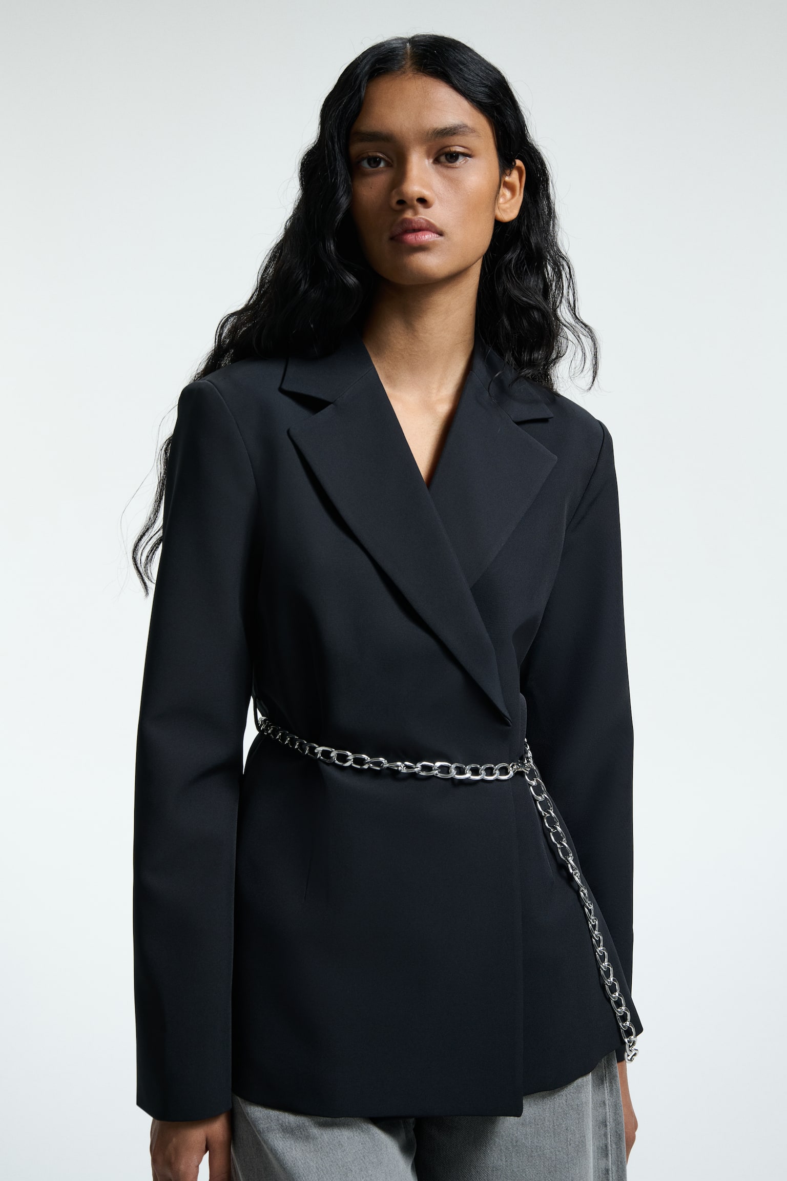 Belted blazer - Black/Dark grey - 5