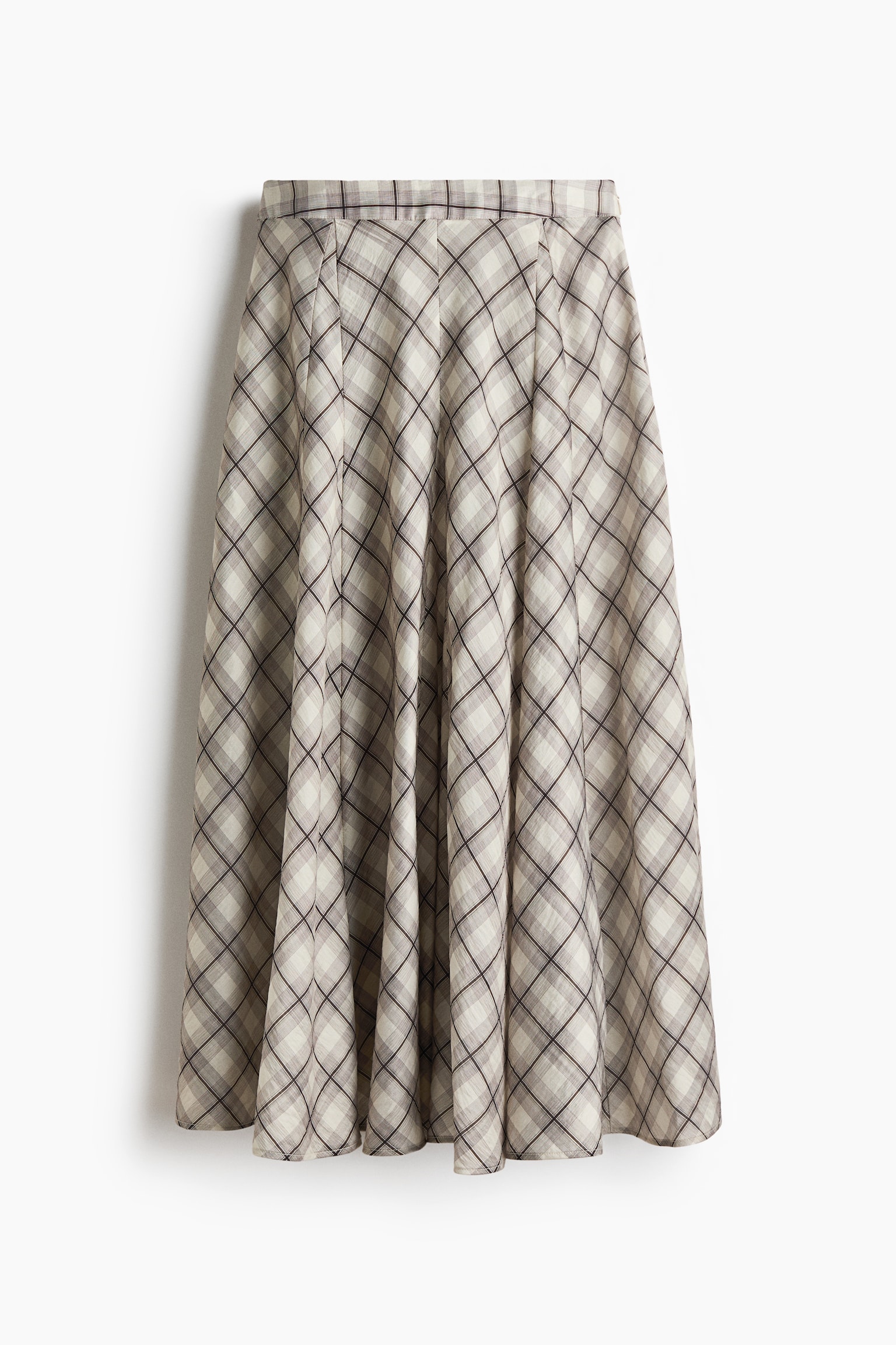 Godet-pleated skirt - Light greige/Checked