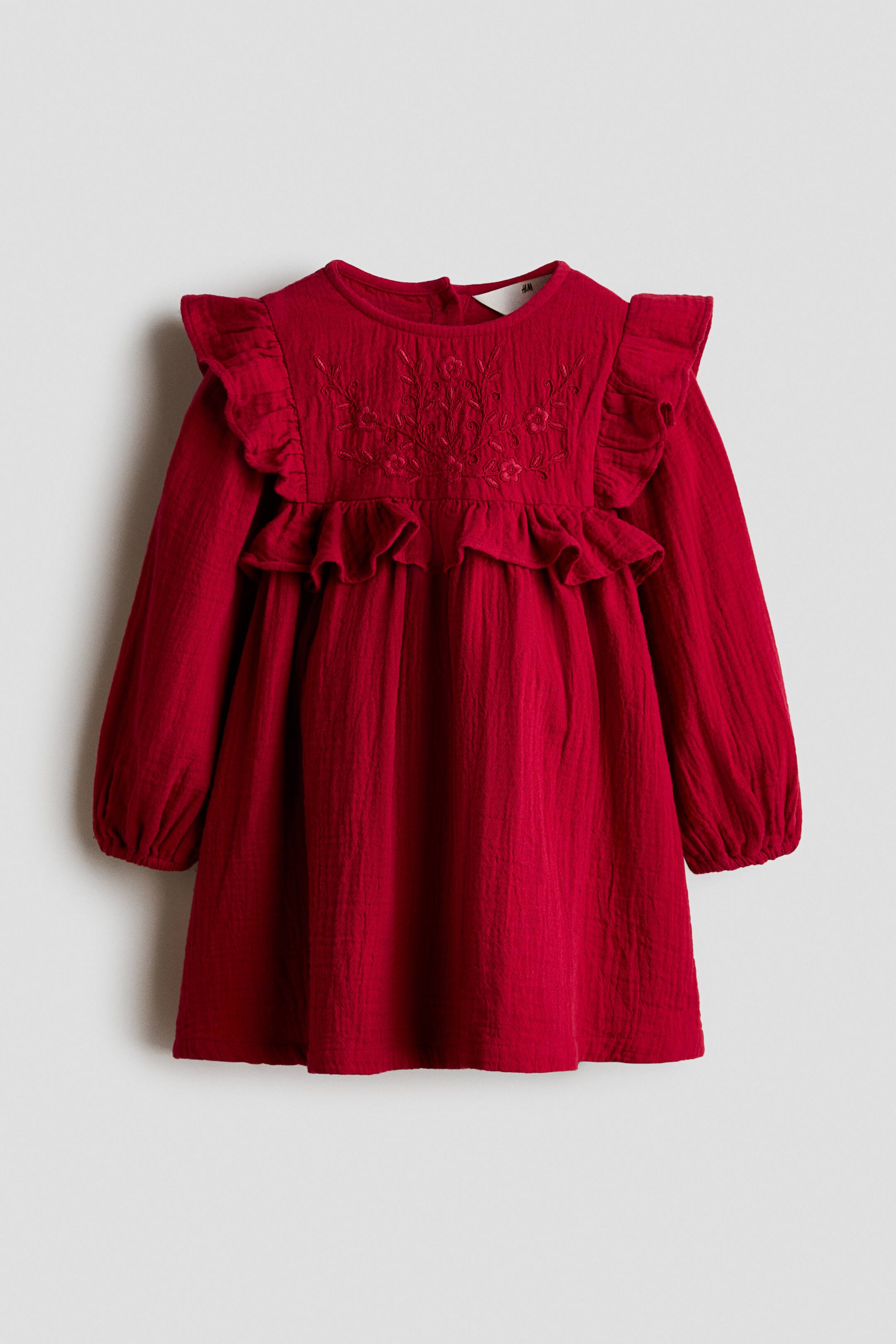 View larger image: Frill-trimmed muslin dress - Red - Kids | H&M 1