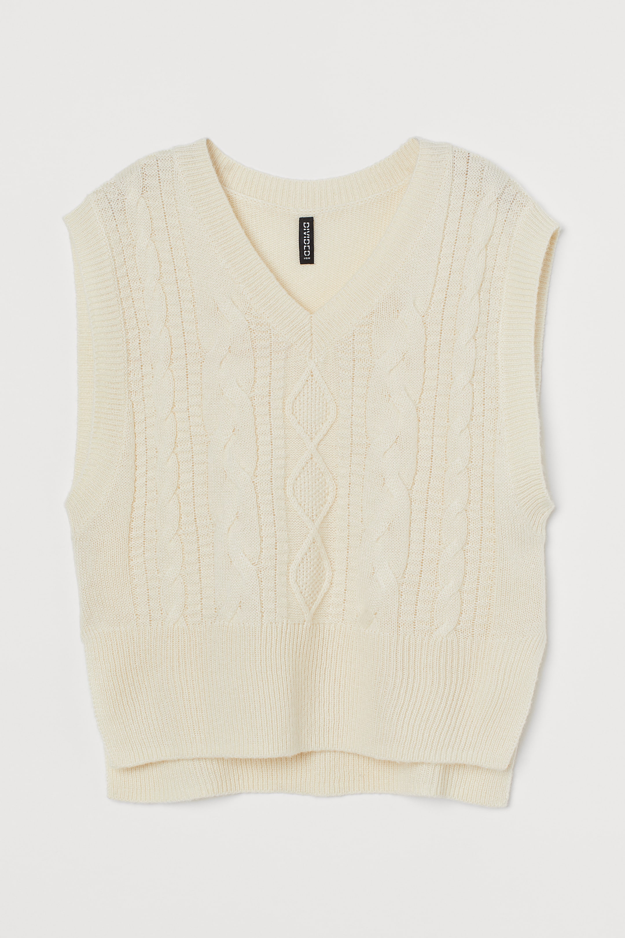 Cable-knit sweater vest - V-neck - Sleeveless - Cream - Ladies | H&M GB