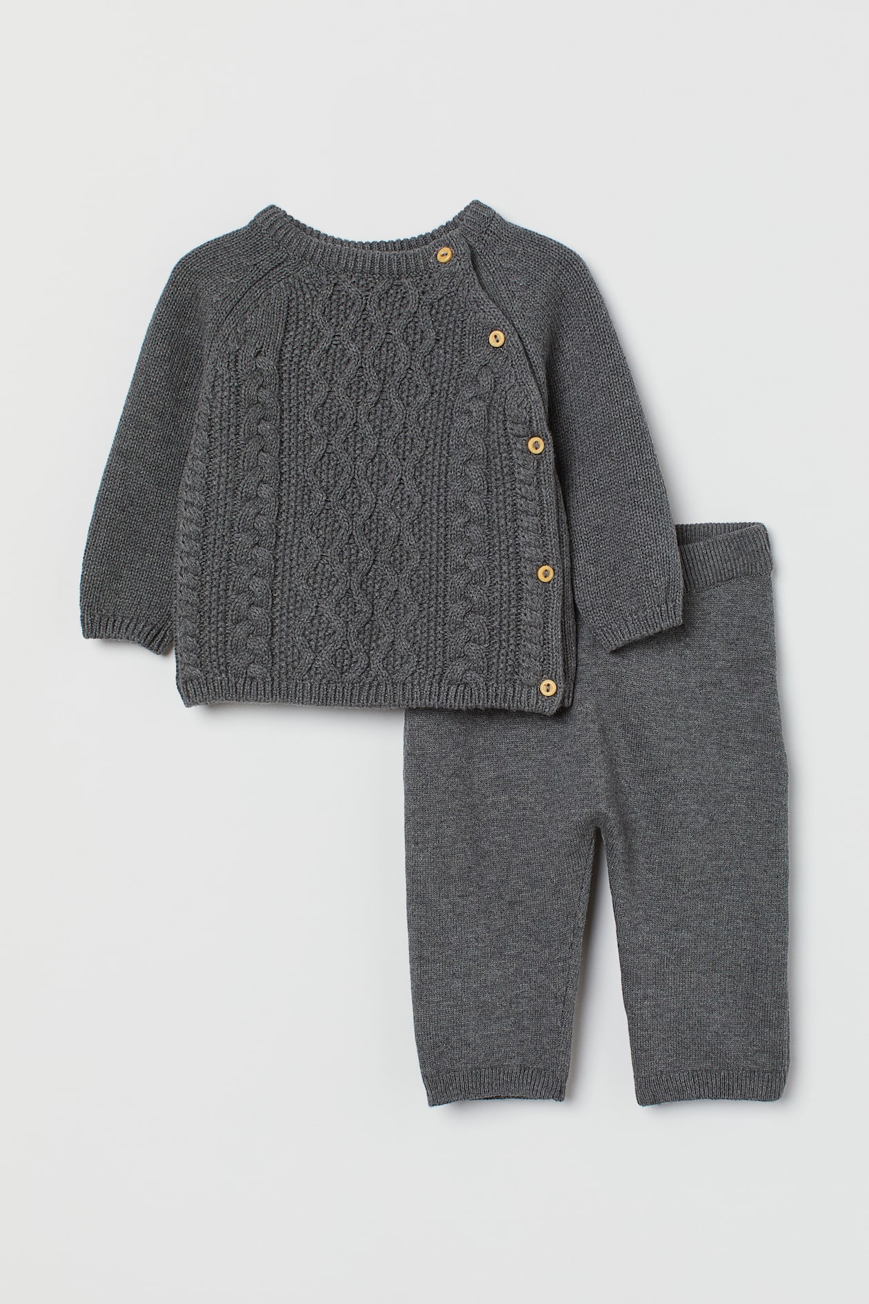 2-piece Cotton Set - Round Neck - Long sleeve - Dark gray - Kids | H&M US